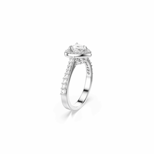 Una Angelic motif ring, Mixed cuts, Heart, White, Rhodium plated