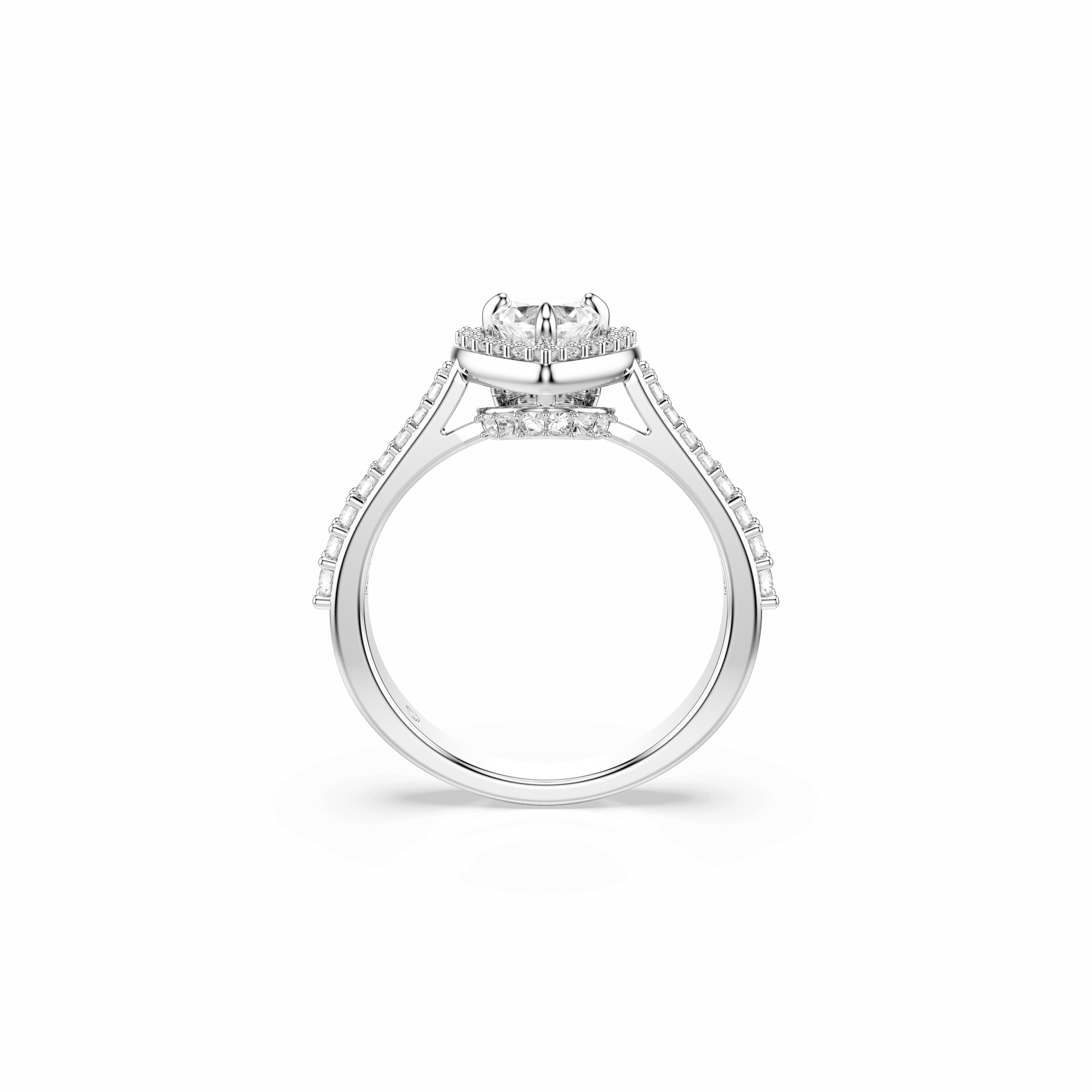Una Angelic motif ring, Mixed cuts, Heart, White, Rhodium plated