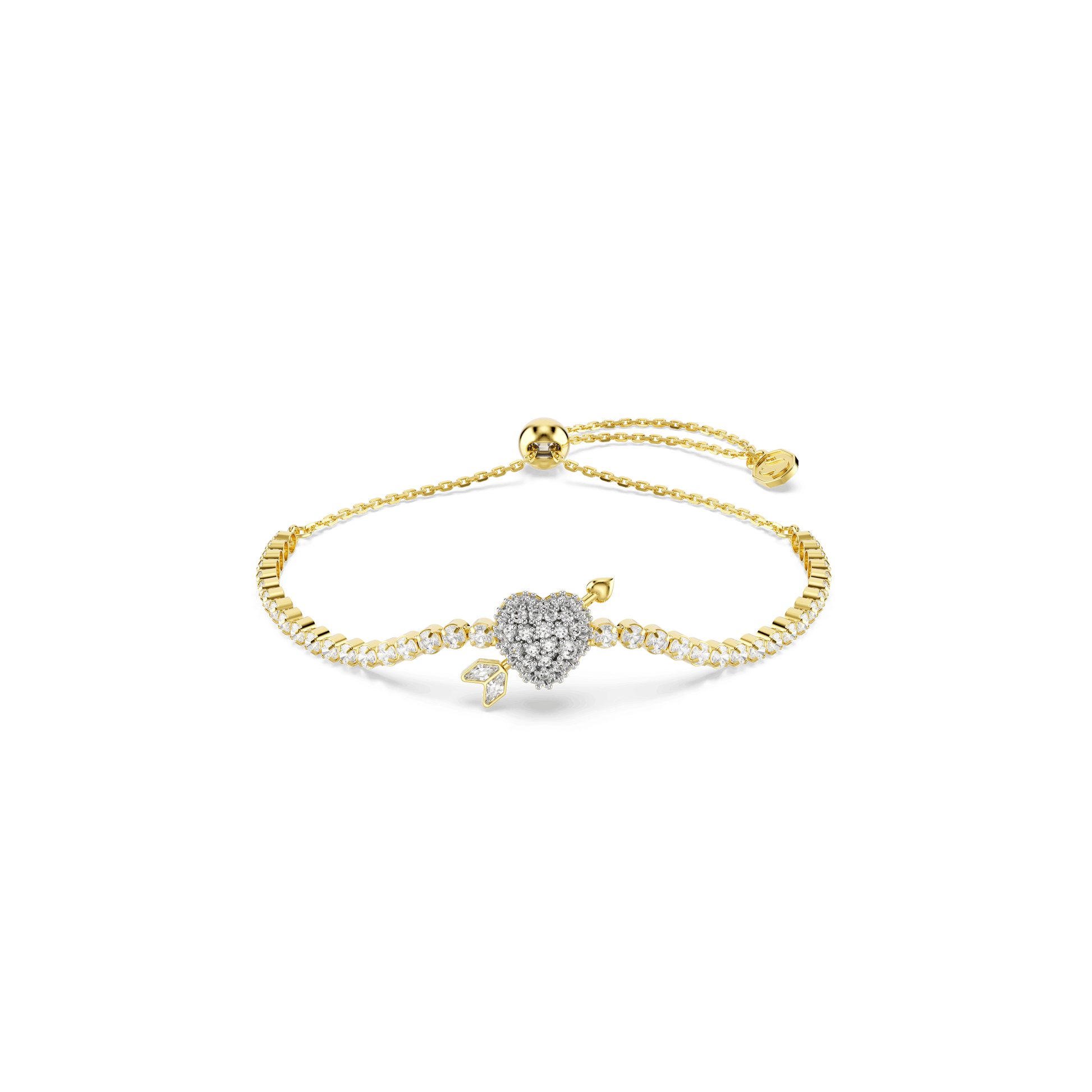 Idyllia bracelet, Mixed cuts, Heart with arrow, White, 18K gold finish