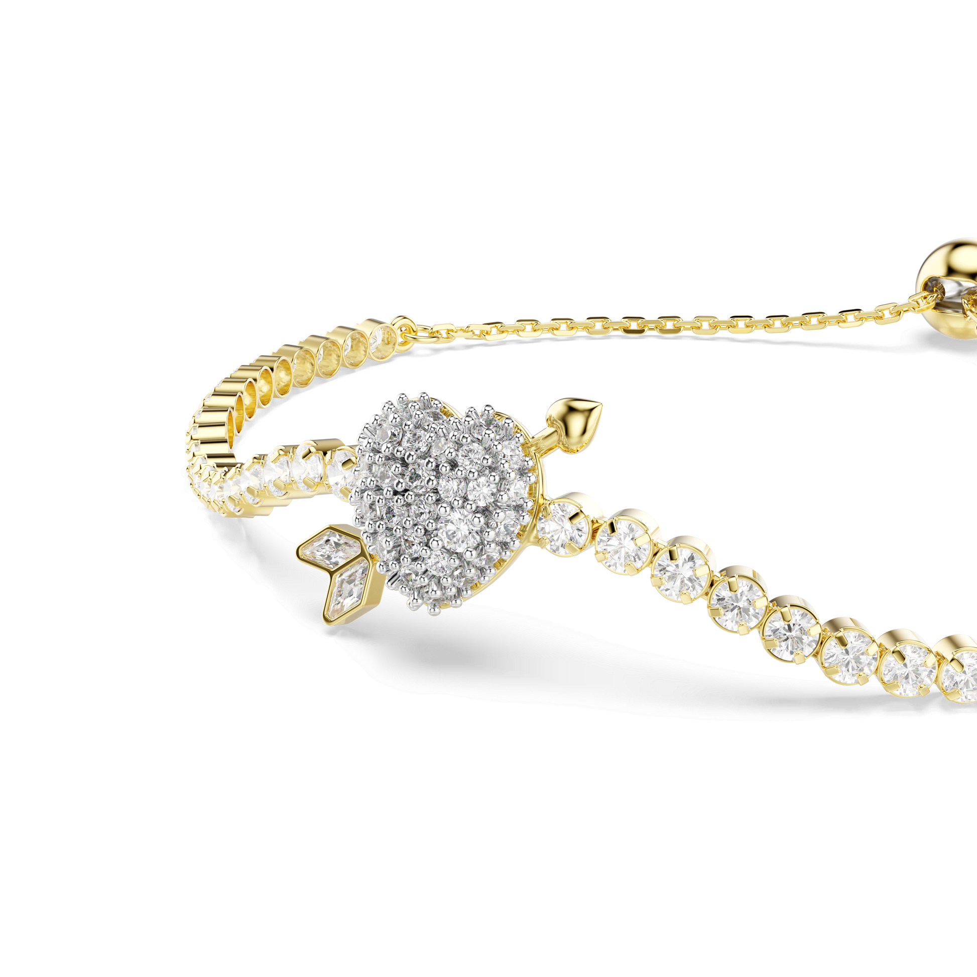 Idyllia bracelet, Mixed cuts, Heart with arrow, White, 18K gold finish