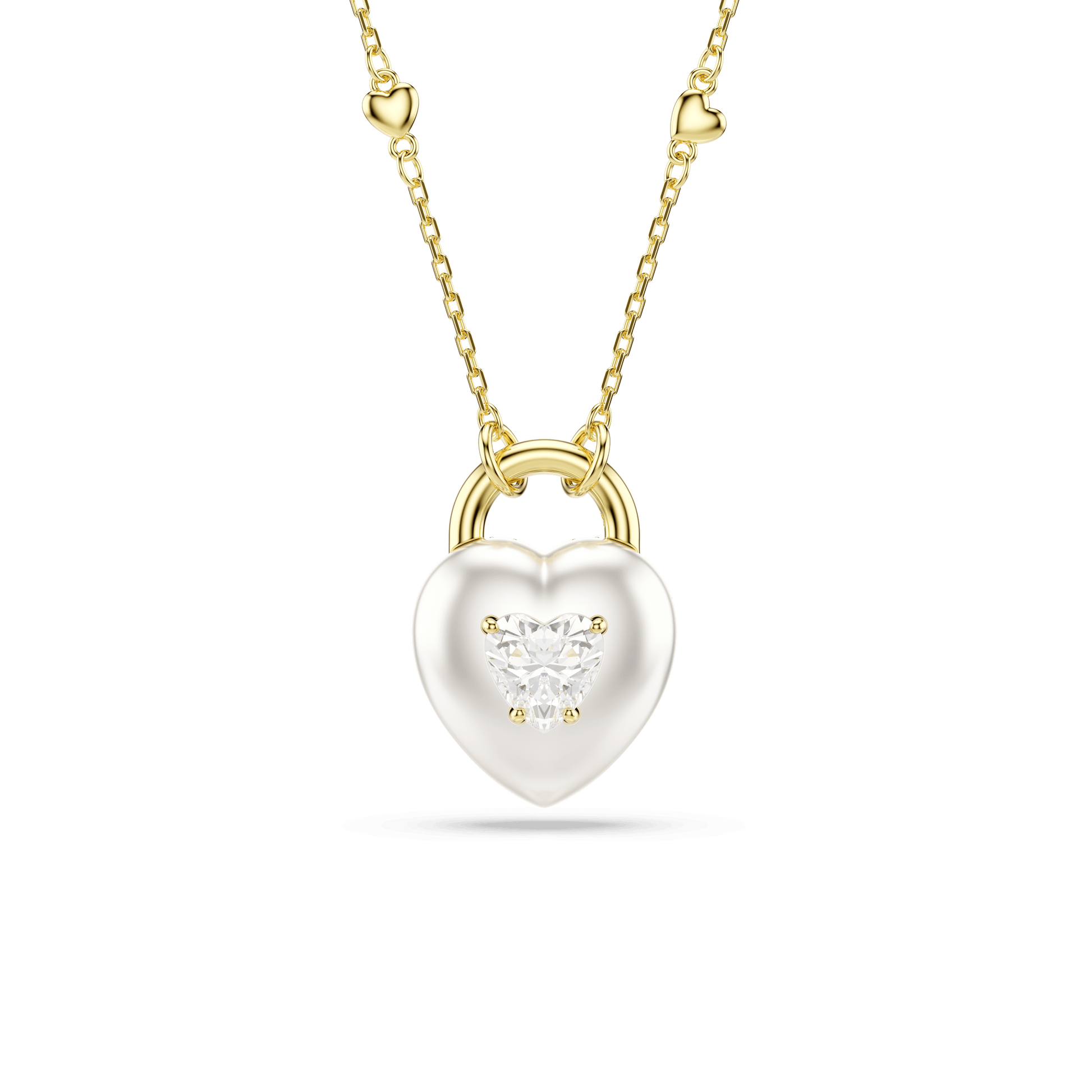 Idyllia pendant, Mixed cuts, Heart, White, 18K gold finish