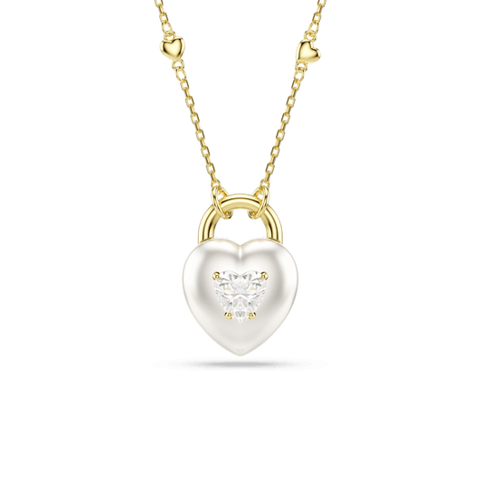 Idyllia pendant, Mixed cuts, Heart, White, 18K gold finish