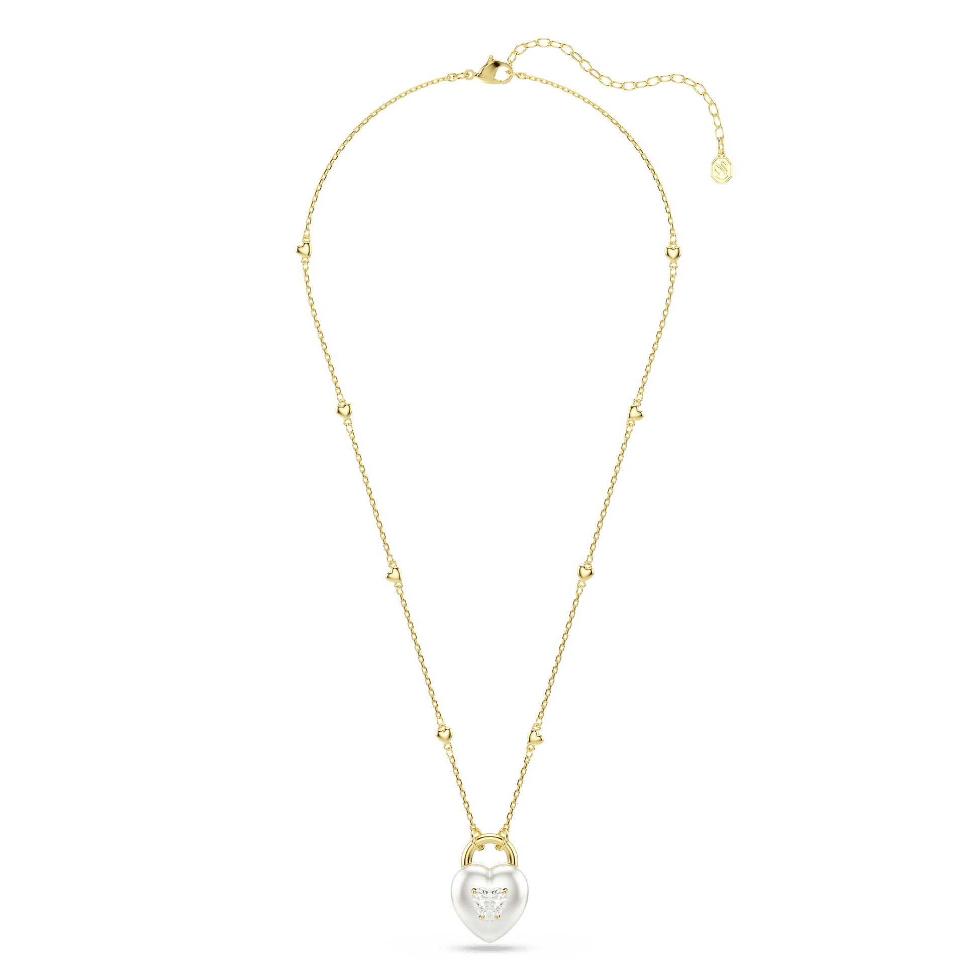 Idyllia pendant, Mixed cuts, Heart, White, 18K gold finish