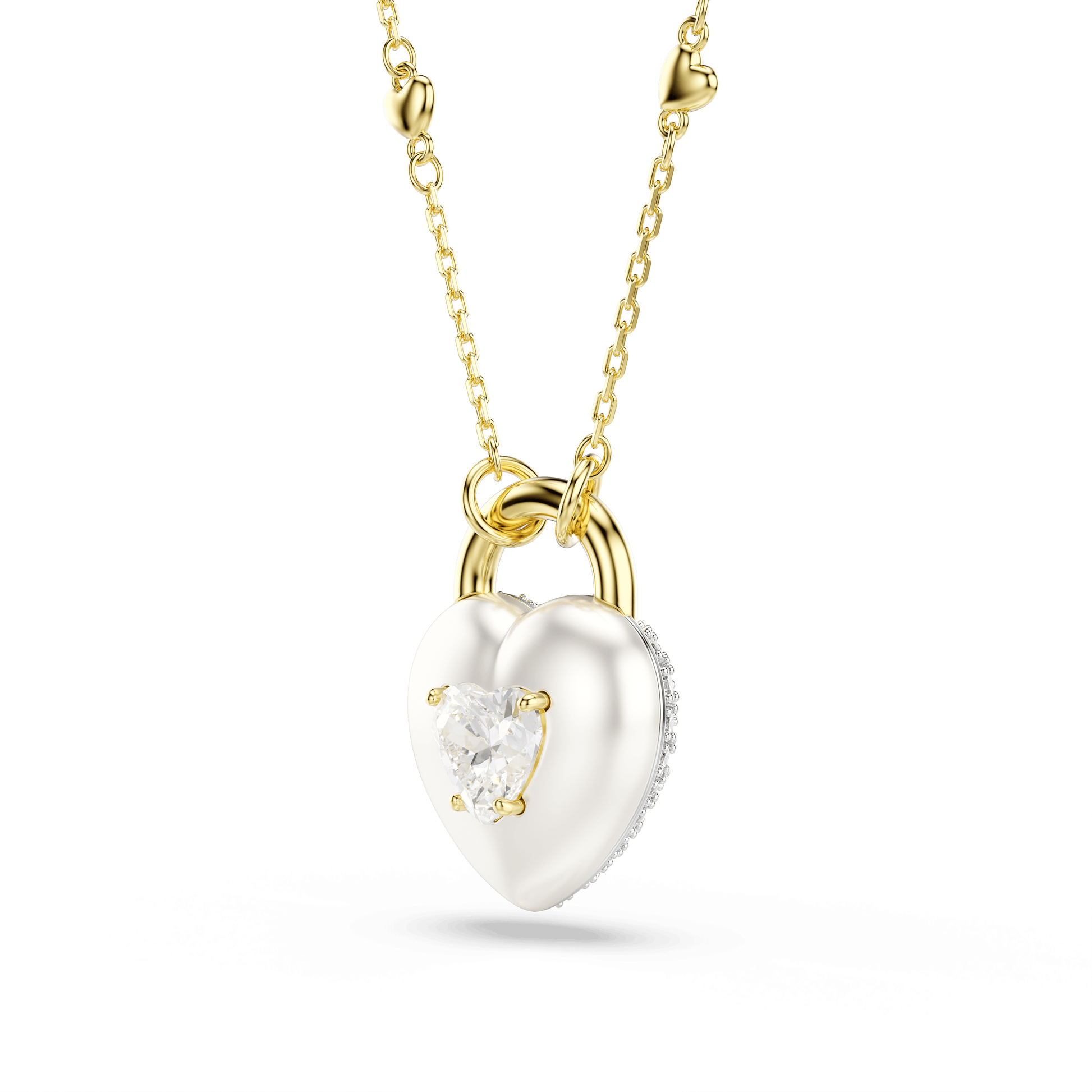 Idyllia pendant, Mixed cuts, Heart, White, 18K gold finish