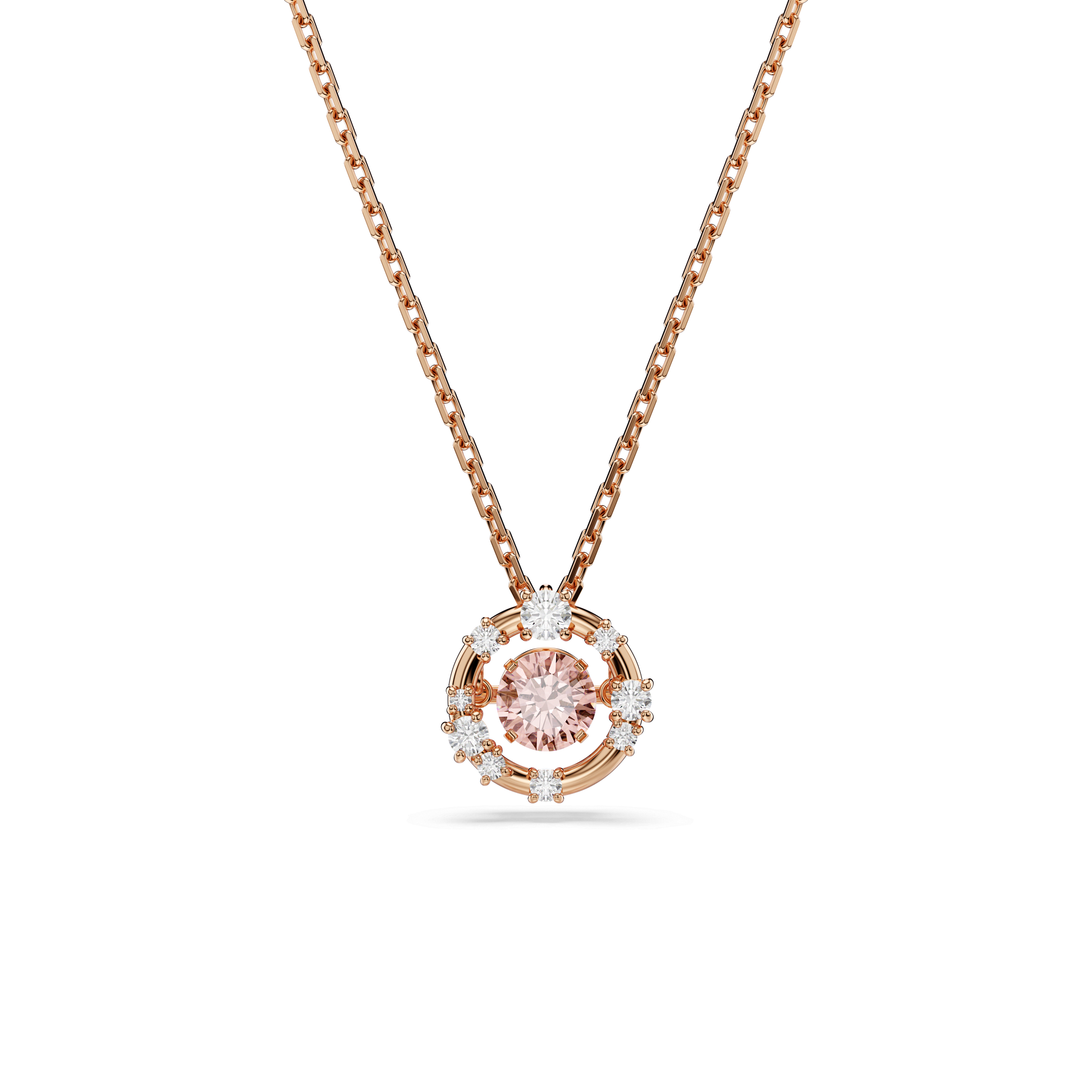 Constella pendant, Round cut, Dancing stone, Pink, 18K rose gold finish