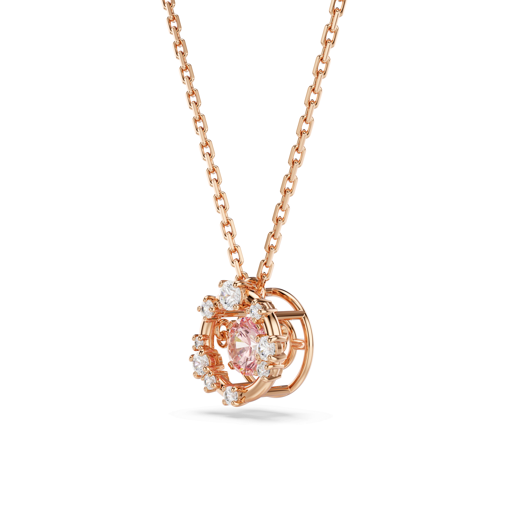 Constella pendant, Round cut, Dancing stone, Pink, 18K rose gold finish