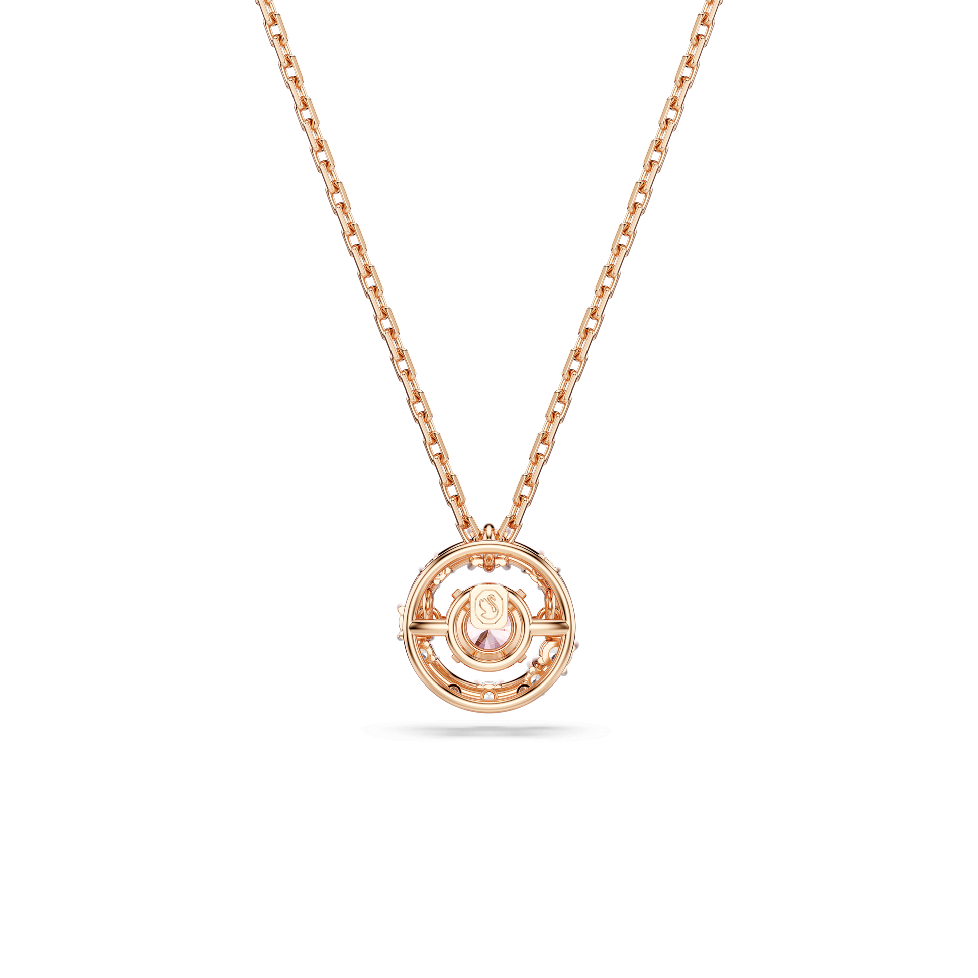 Constella pendant, Round cut, Dancing stone, Pink, 18K rose gold finish