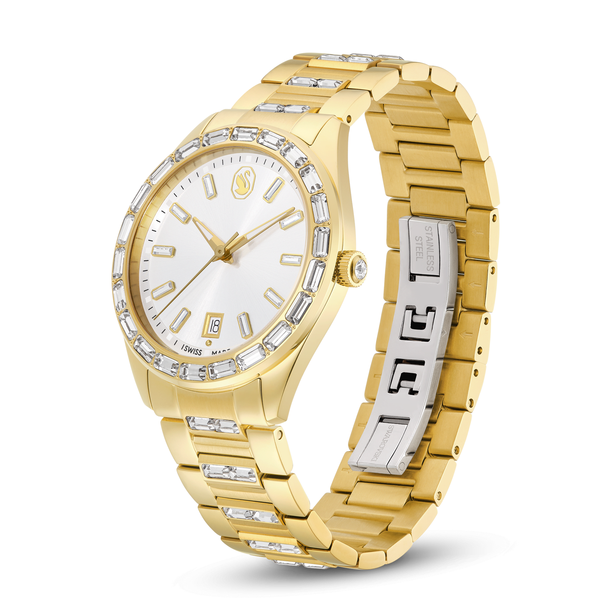 Matrix date watch, Swiss Made, Metal bracelet, Gold tone, Gold-tone finish