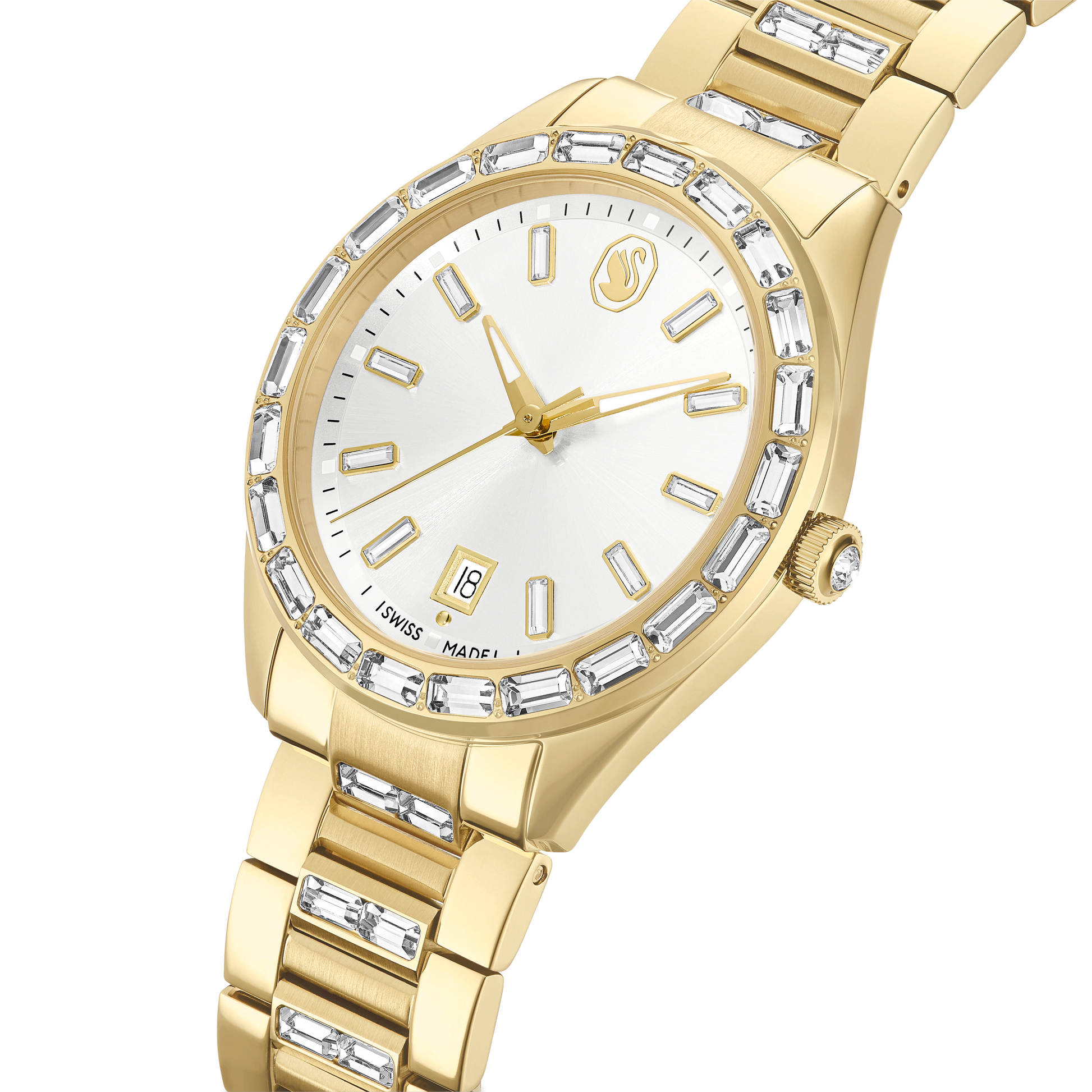 Matrix date watch, Swiss Made, Metal bracelet, Gold tone, Gold-tone finish
