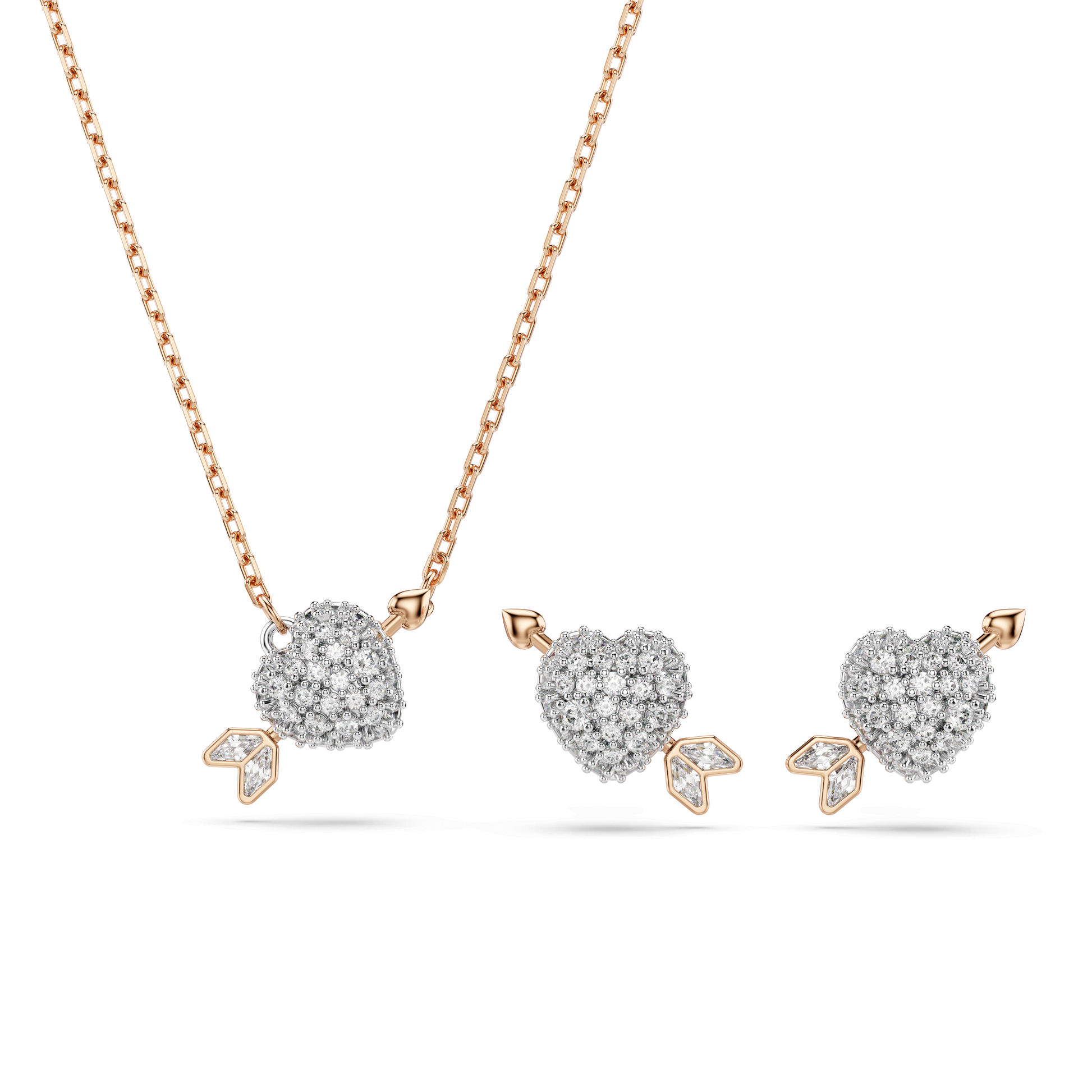 Idyllia set, Mixed cuts, Heart with arrow, White, 18K rose gold finish