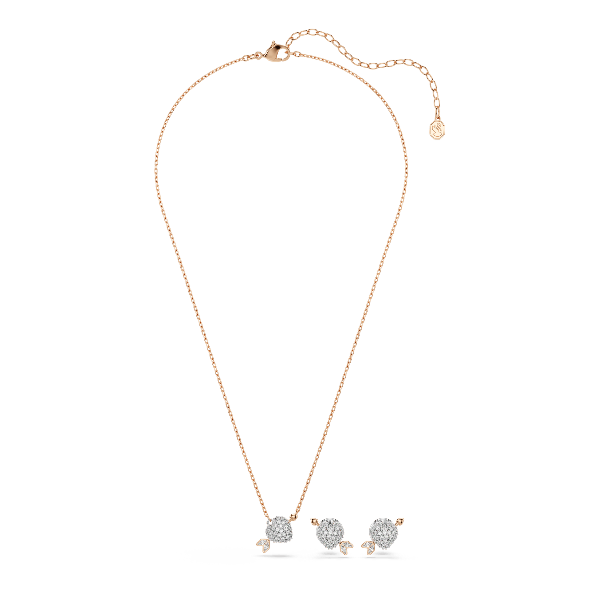Idyllia set, Mixed cuts, Heart with arrow, White, 18K rose gold finish