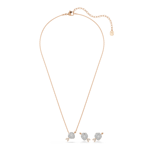 Idyllia set, Mixed cuts, Heart with arrow, White, 18K rose gold finish