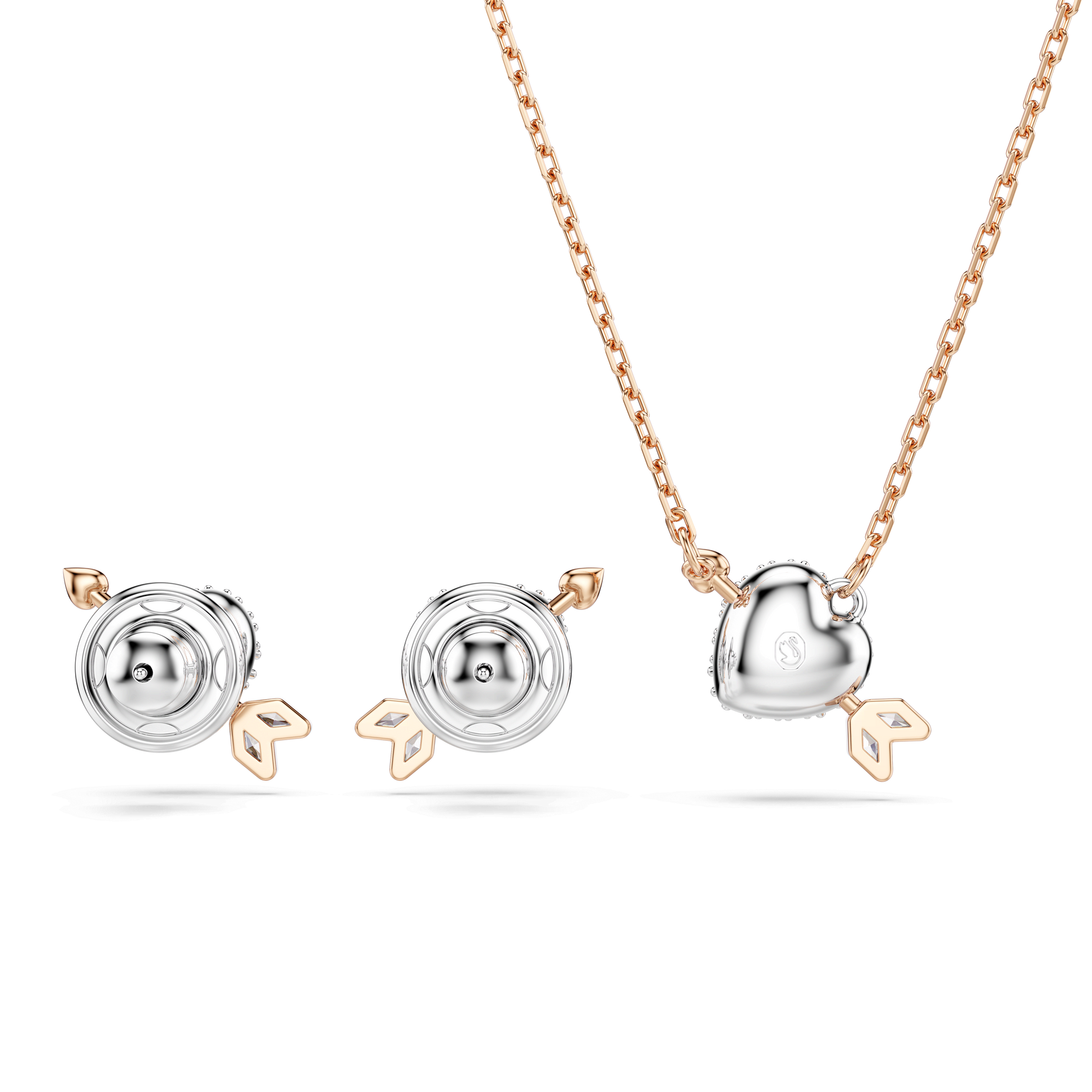 Idyllia set, Mixed cuts, Heart with arrow, White, 18K rose gold finish