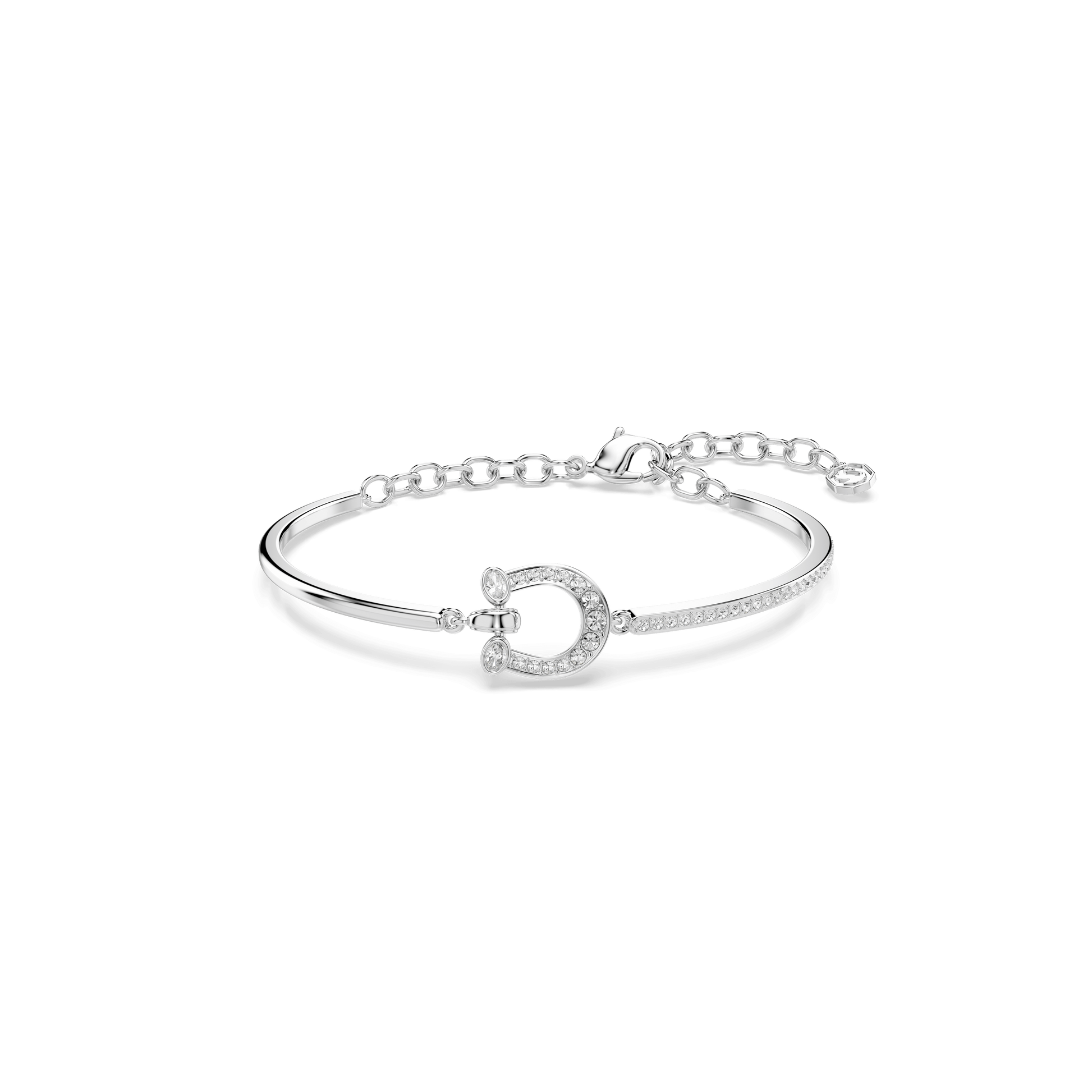 Symbolica bracelet, Pavé, Horse shoe, White, Rhodium plated