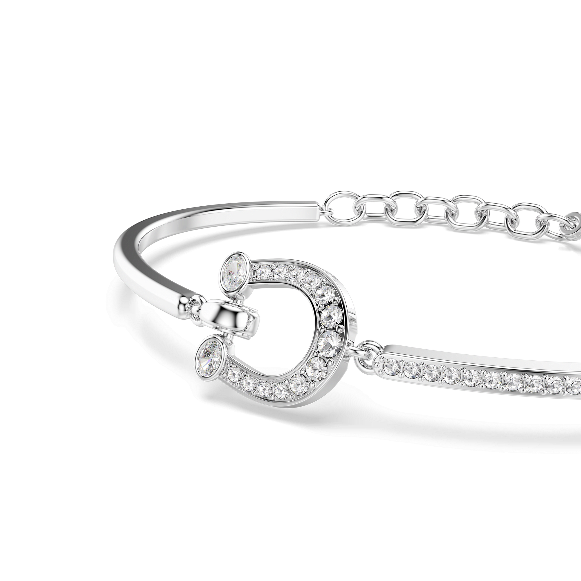 Symbolica bracelet, Pavé, Horse shoe, White, Rhodium plated