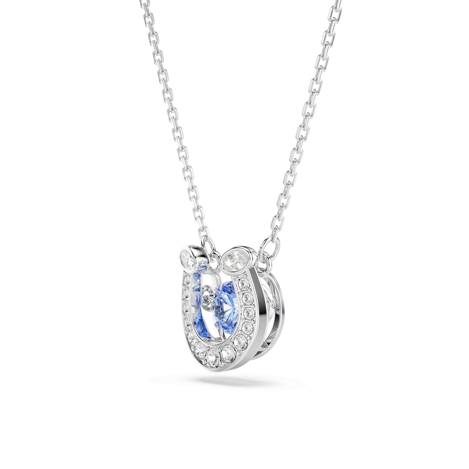 Symbolica pendant, Round cut, Pavé, Horse shoe, Blue, Rhodium plated