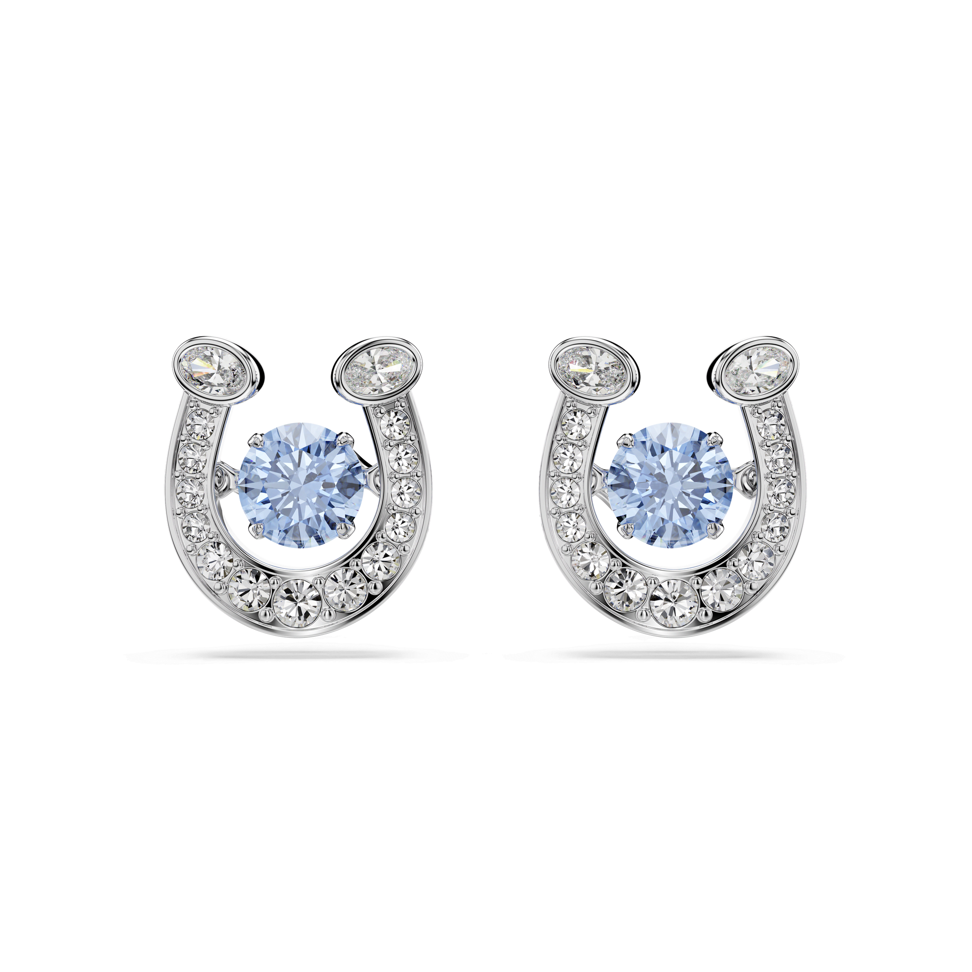 Symbolica stud earrings, Round cut, Pavé, Horse shoe, Blue, Rhodium plated