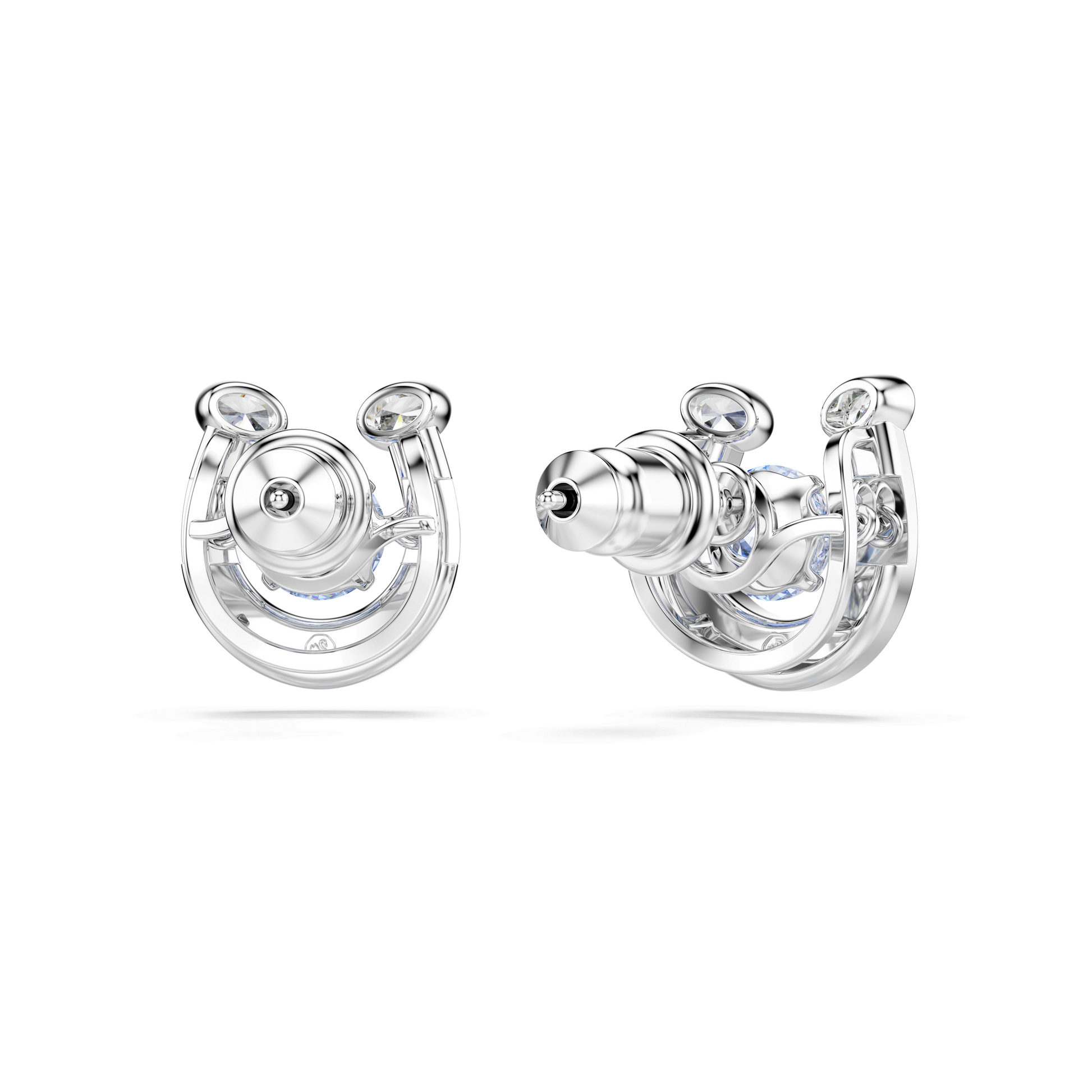 Symbolica stud earrings, Round cut, Pavé, Horse shoe, Blue, Rhodium plated