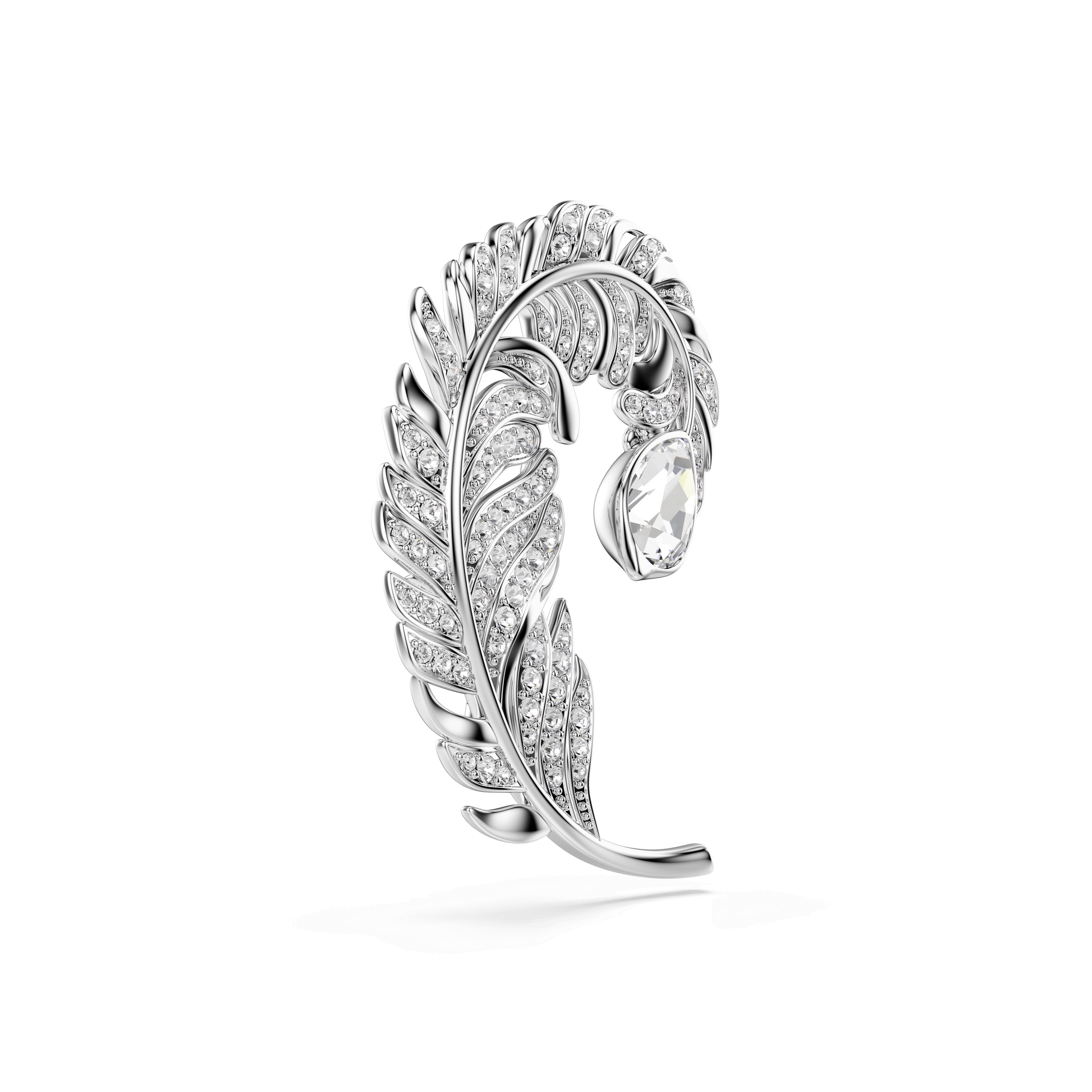 Idyllia brooch, Mixed cuts, Feather, Rhodium plated
