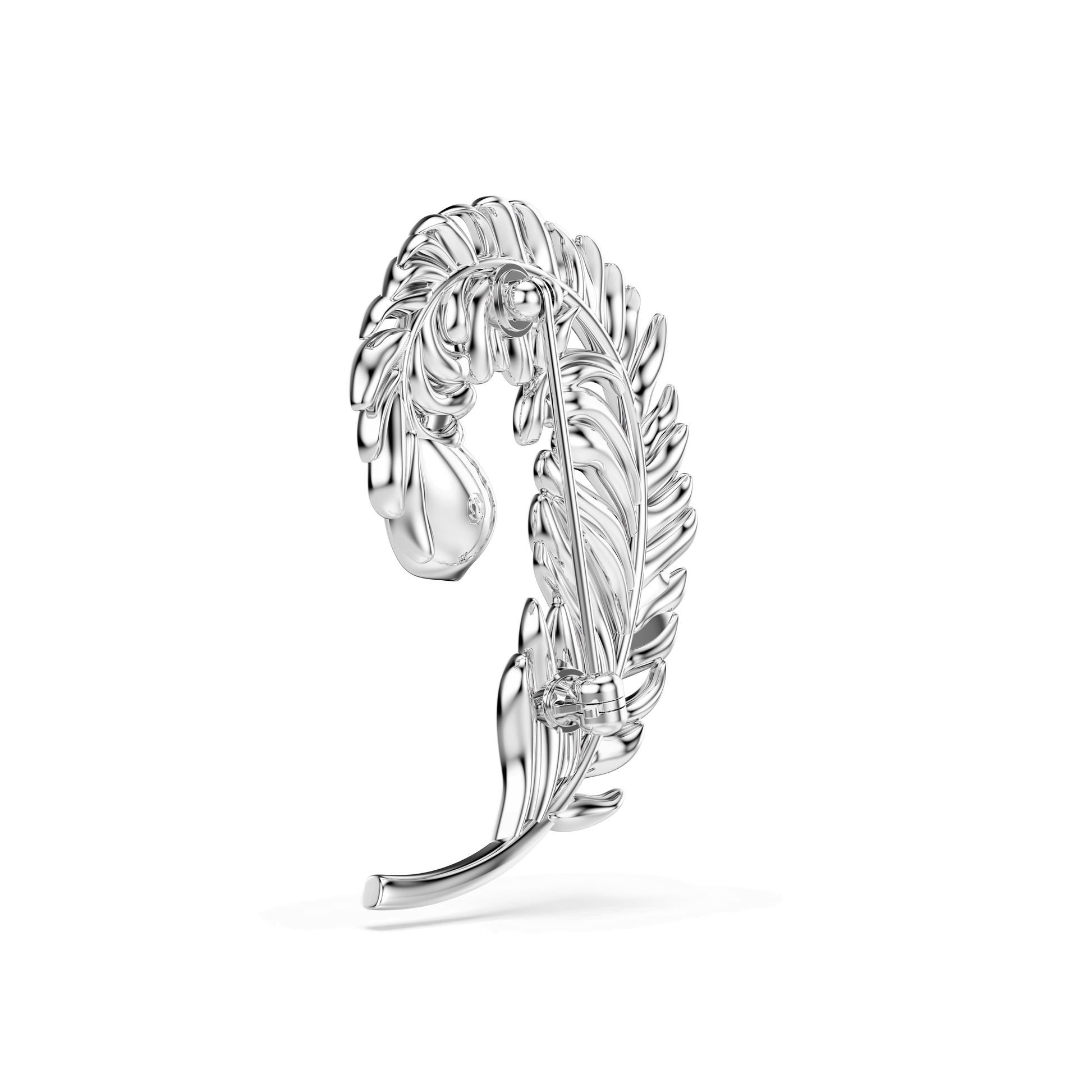 Idyllia brooch, Mixed cuts, Feather, Rhodium plated
