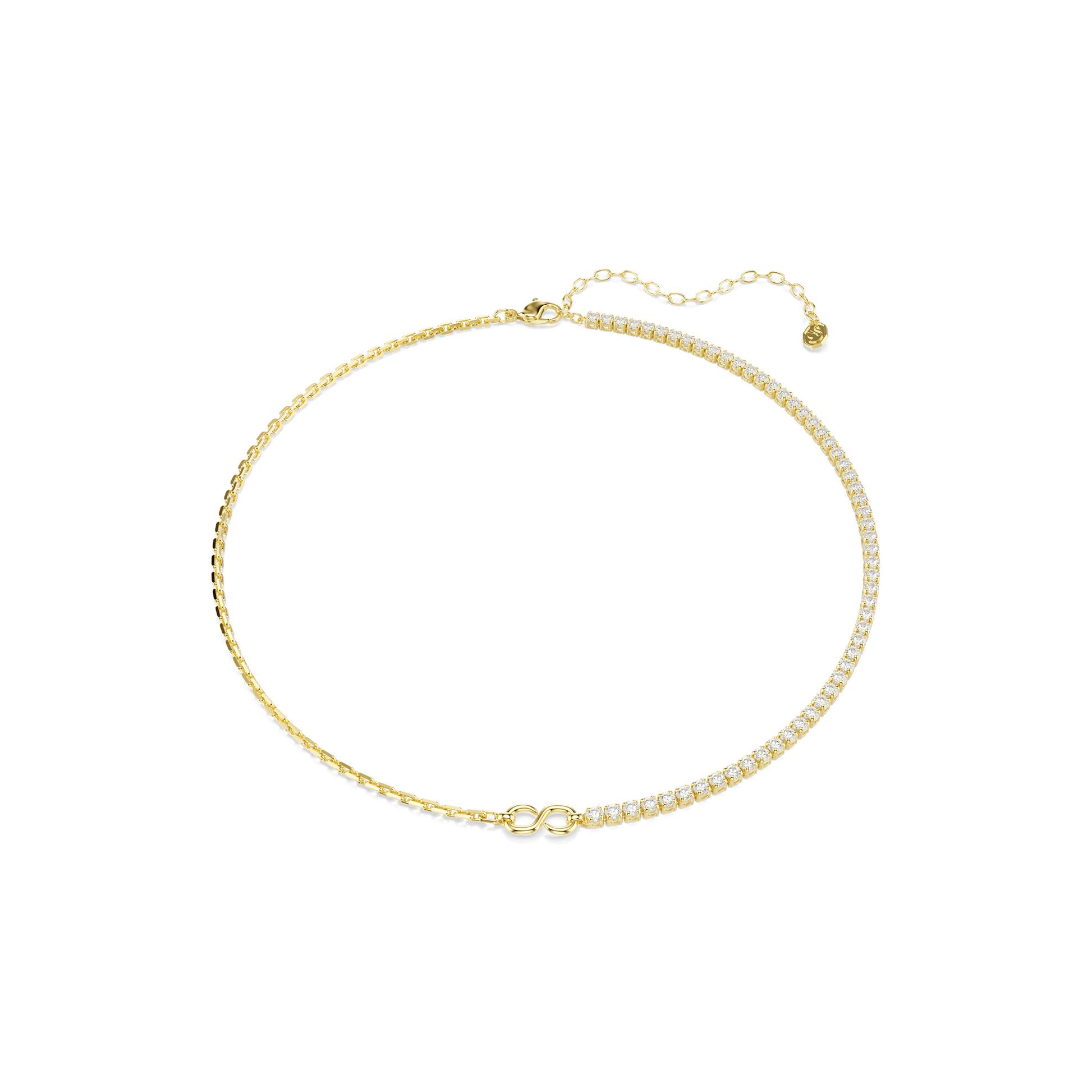Matrix necklace, Round cut, White, 18K gold finish