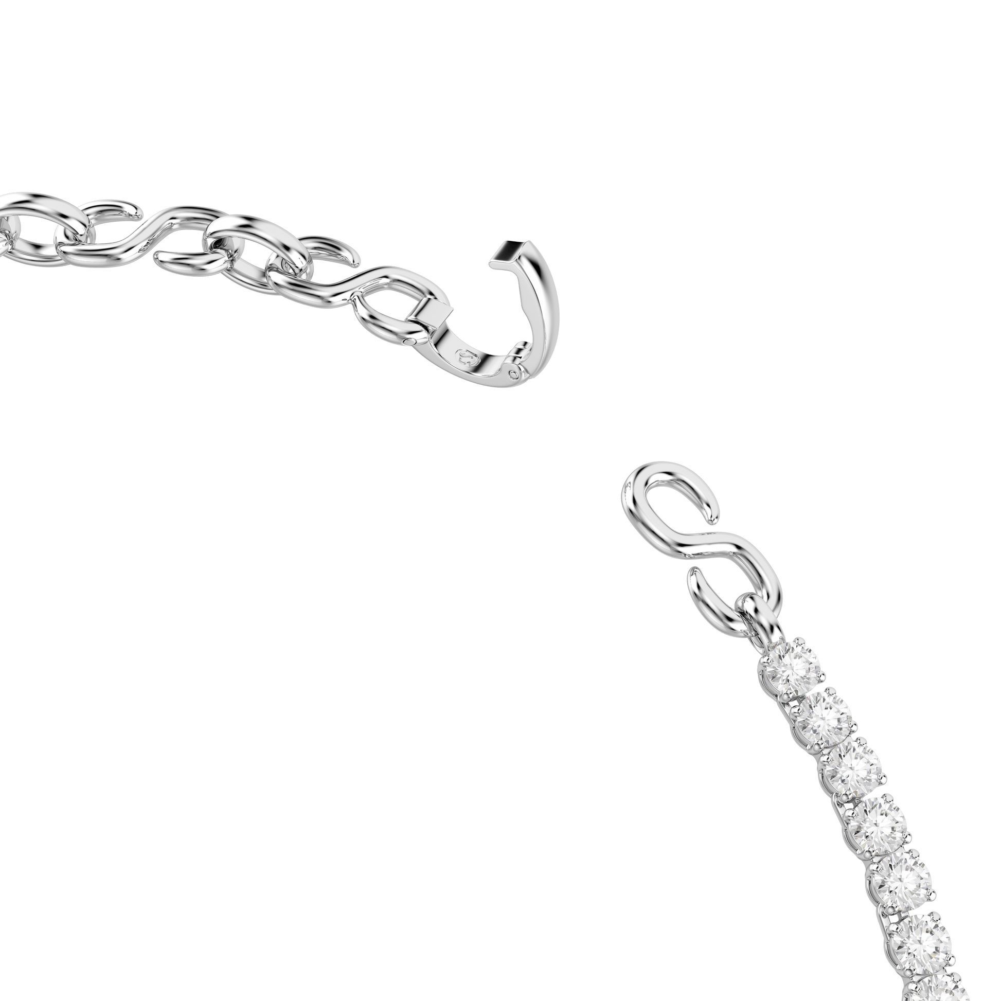 Matrix necklace, S-shape, Round cut, White, Rhodium plated