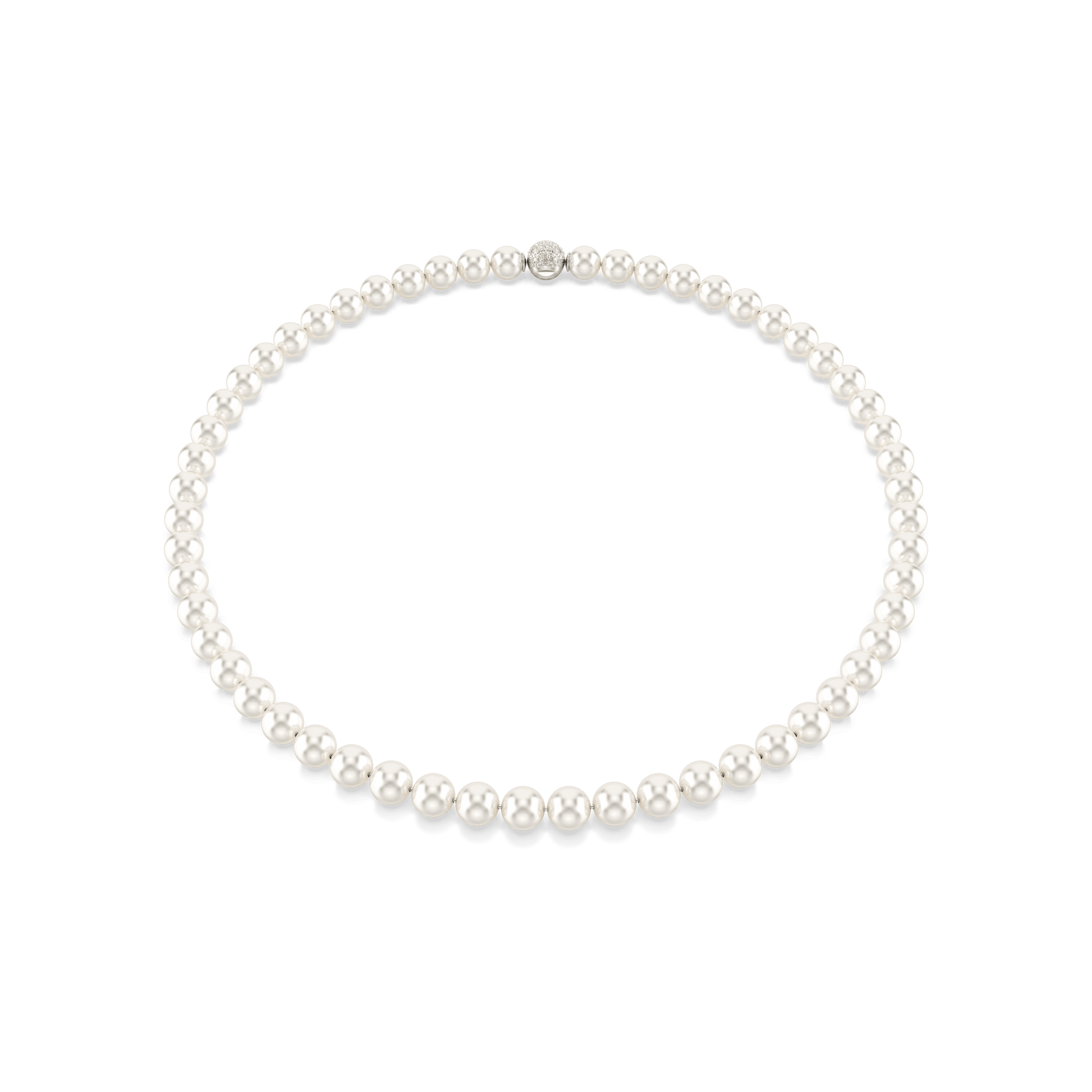 Matrix necklace, Crystal pearl, White, Rhodium plated