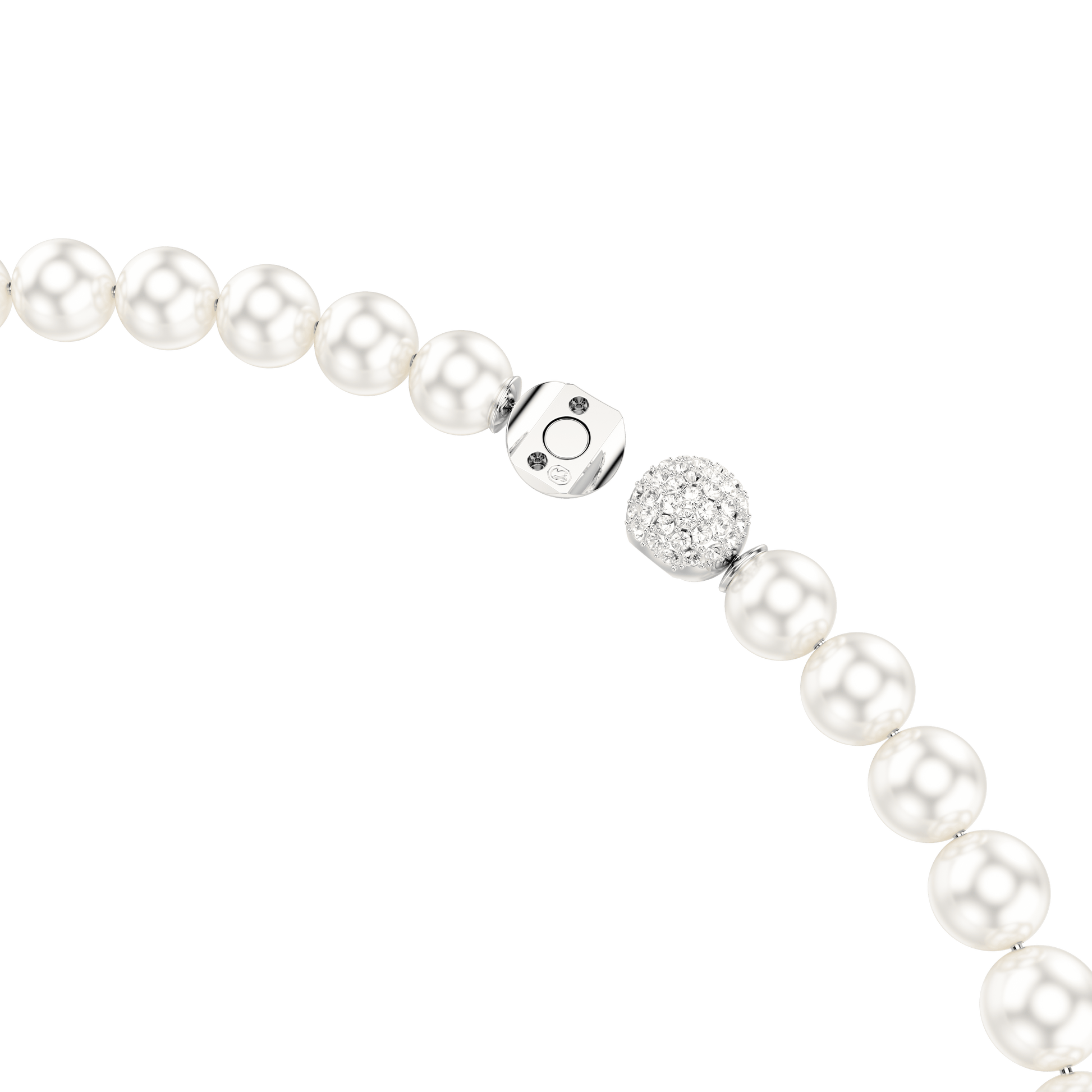 Matrix necklace, Crystal pearl, White, Rhodium plated