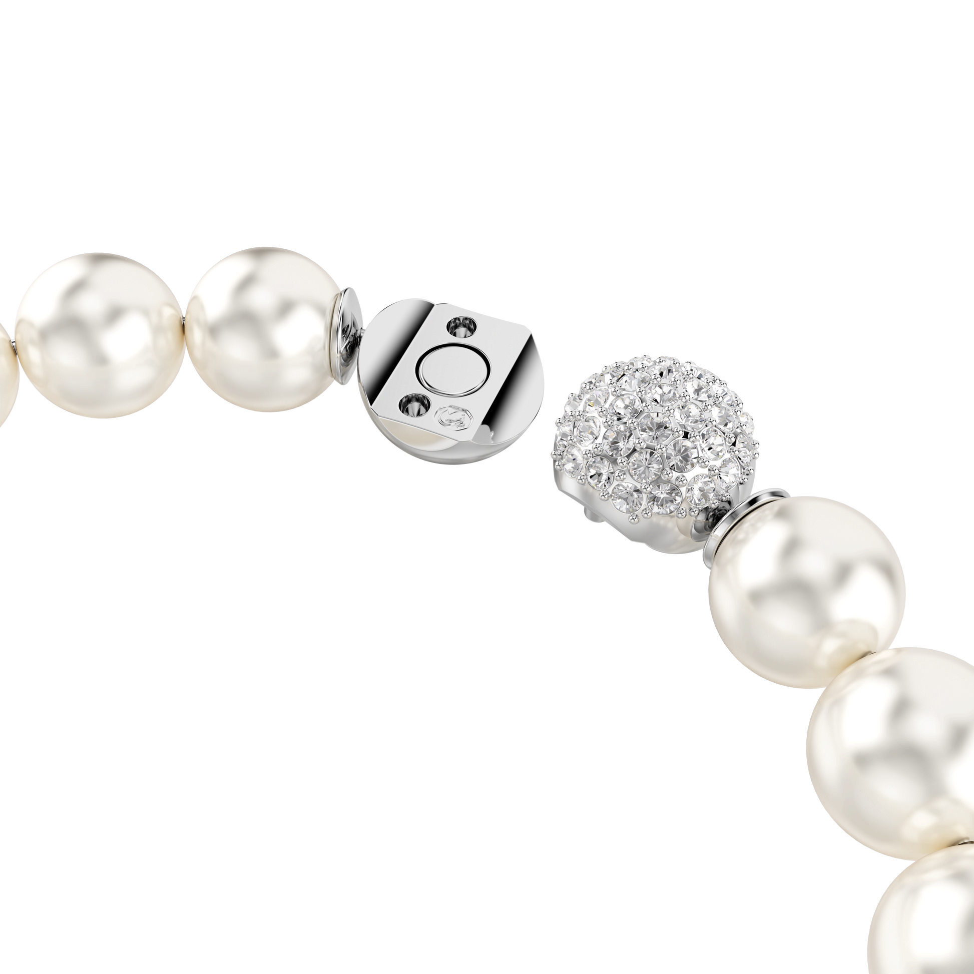 Matrix bracelet, Crystal pearl, White, Rhodium plated