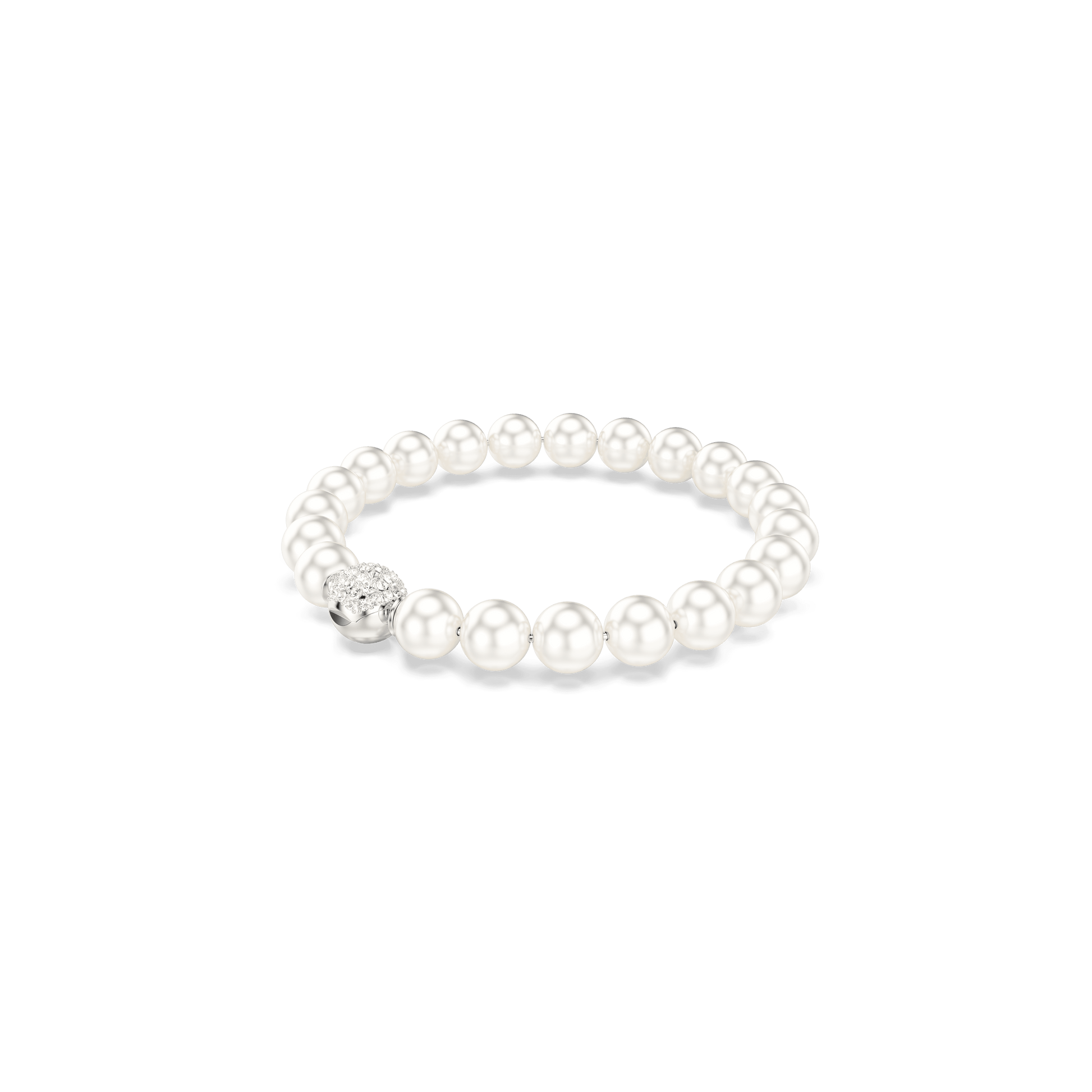 Matrix bracelet, Crystal pearl, White, Rhodium plated