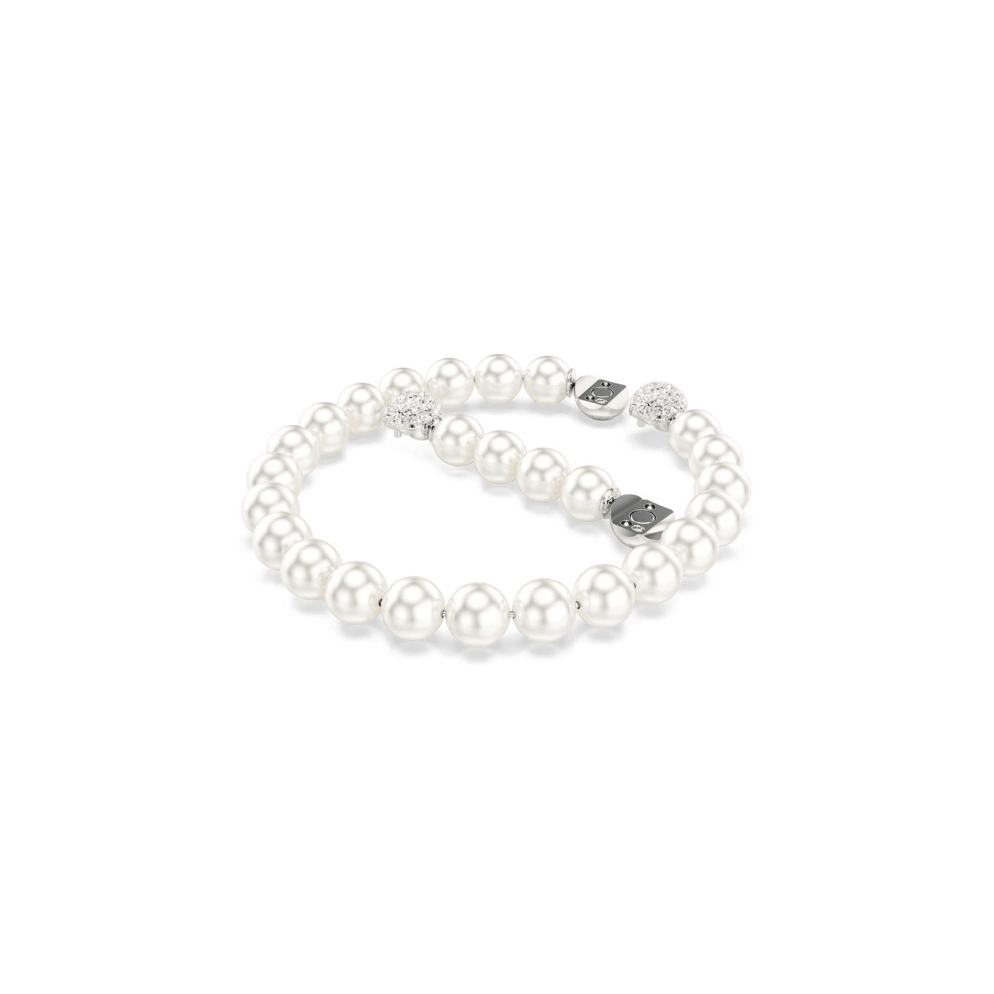 Matrix bracelet, Crystal pearl, White, Rhodium plated