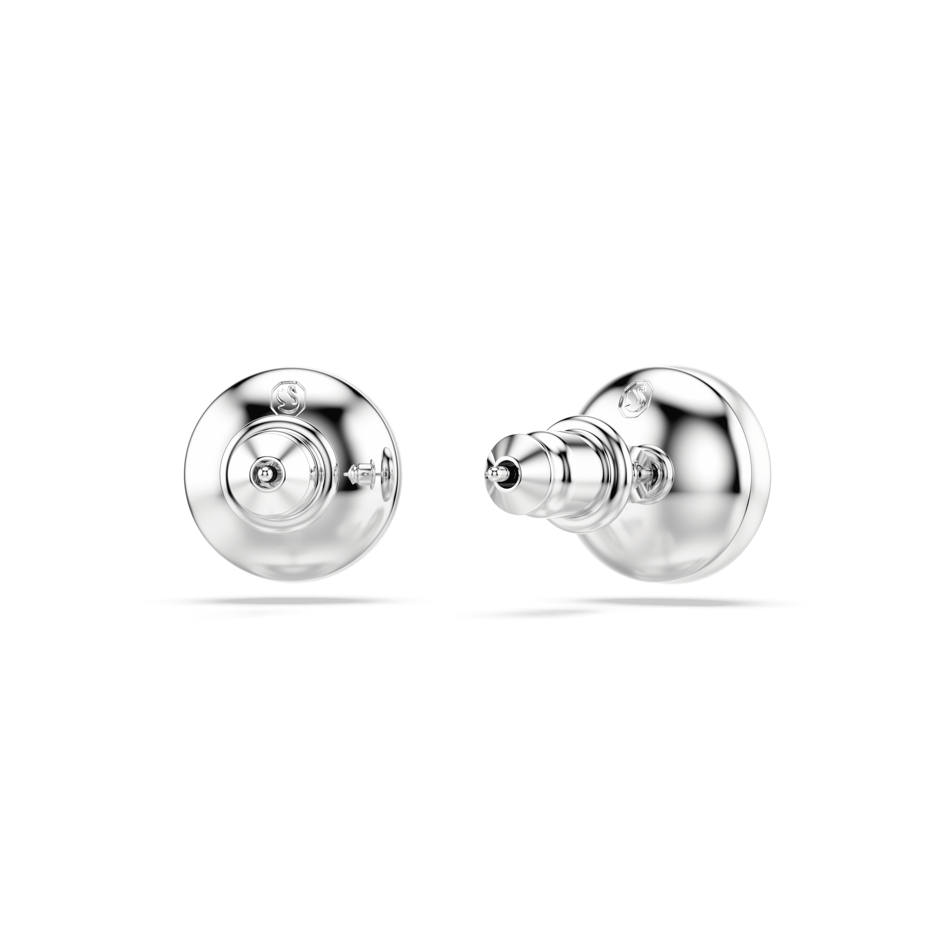 Matrix stud earrings, Crystal pearl, White, Rhodium plated