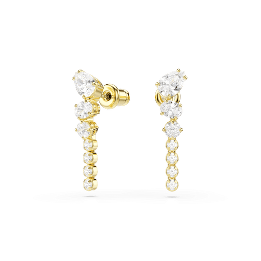 Mesmera drop earrings, Mixed cuts, White, 18K gold finish