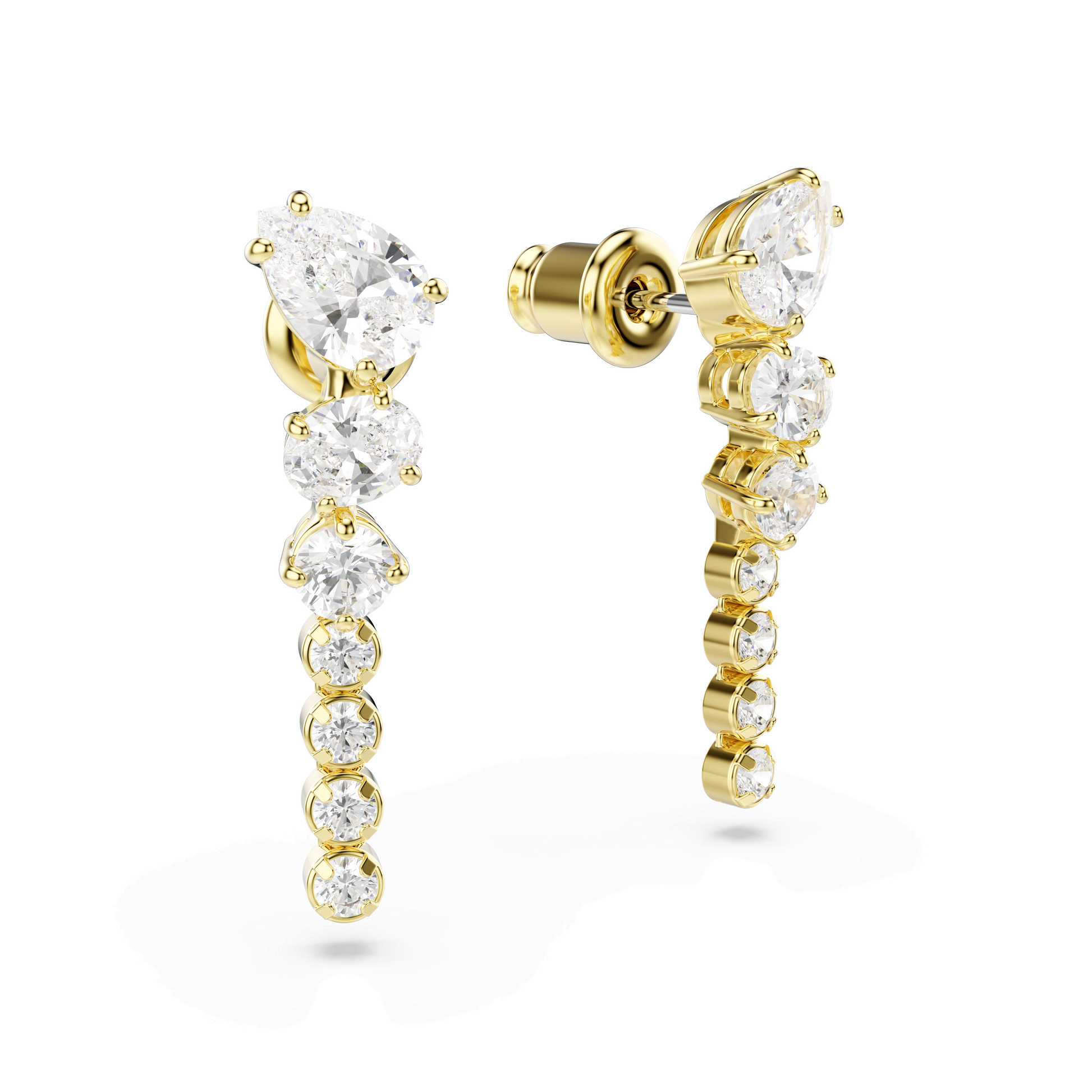 Mesmera drop earrings, Mixed cuts, White, 18K gold finish