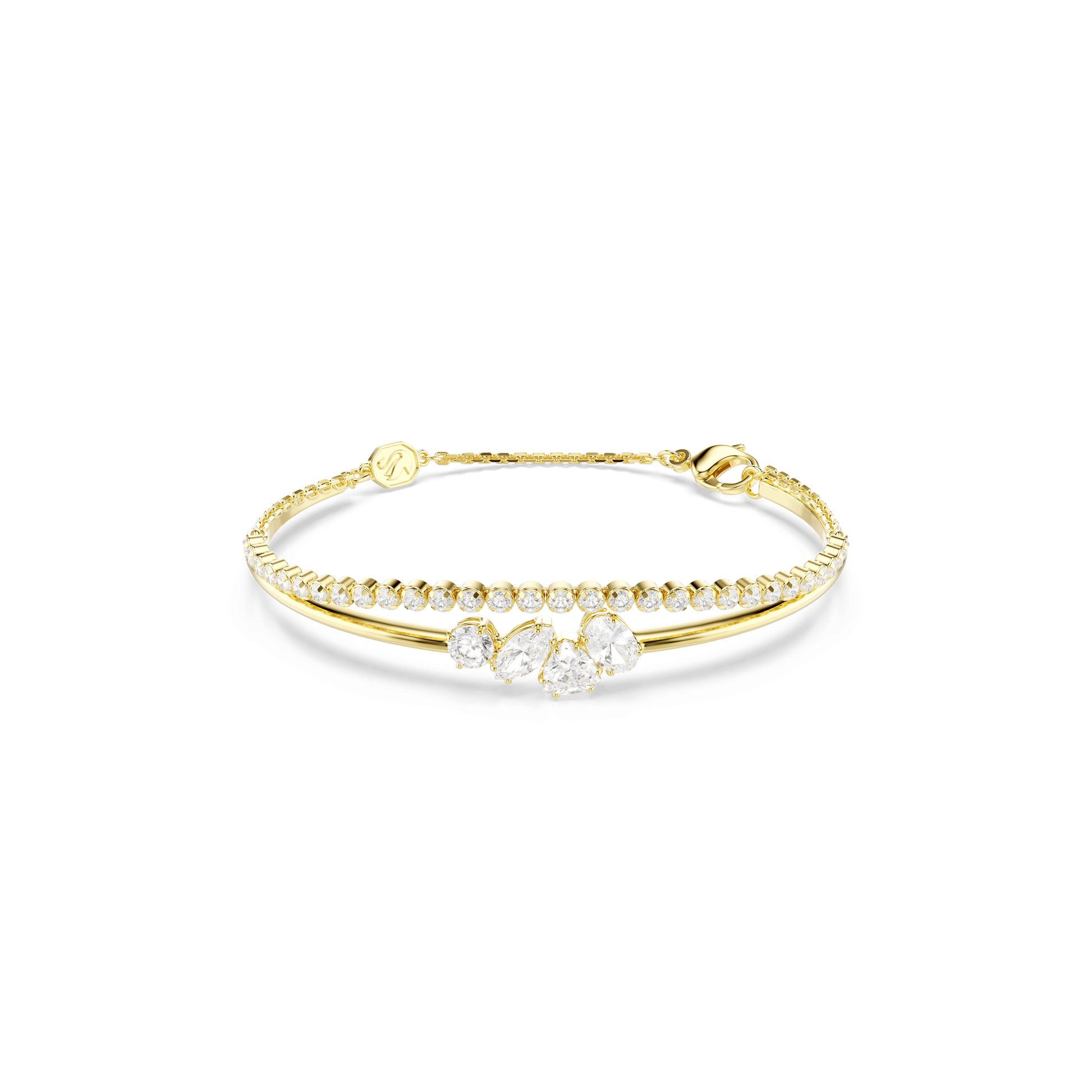 Mesmera bracelet, Mixed cuts, White, 18K gold finish