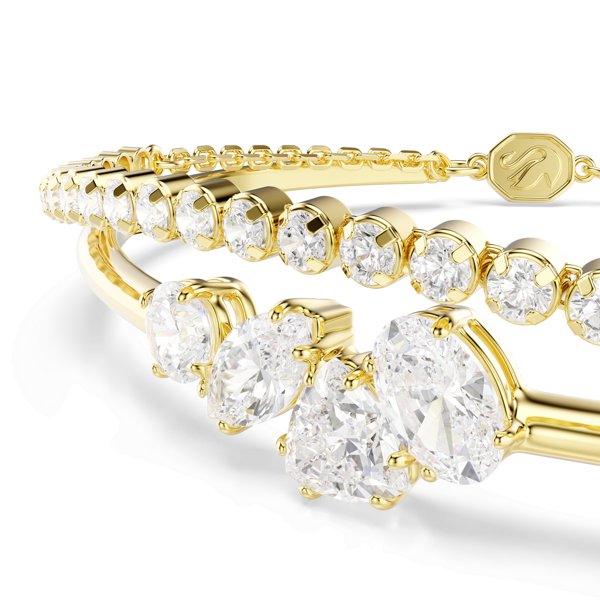Mesmera bracelet, Mixed cuts, White, 18K gold finish