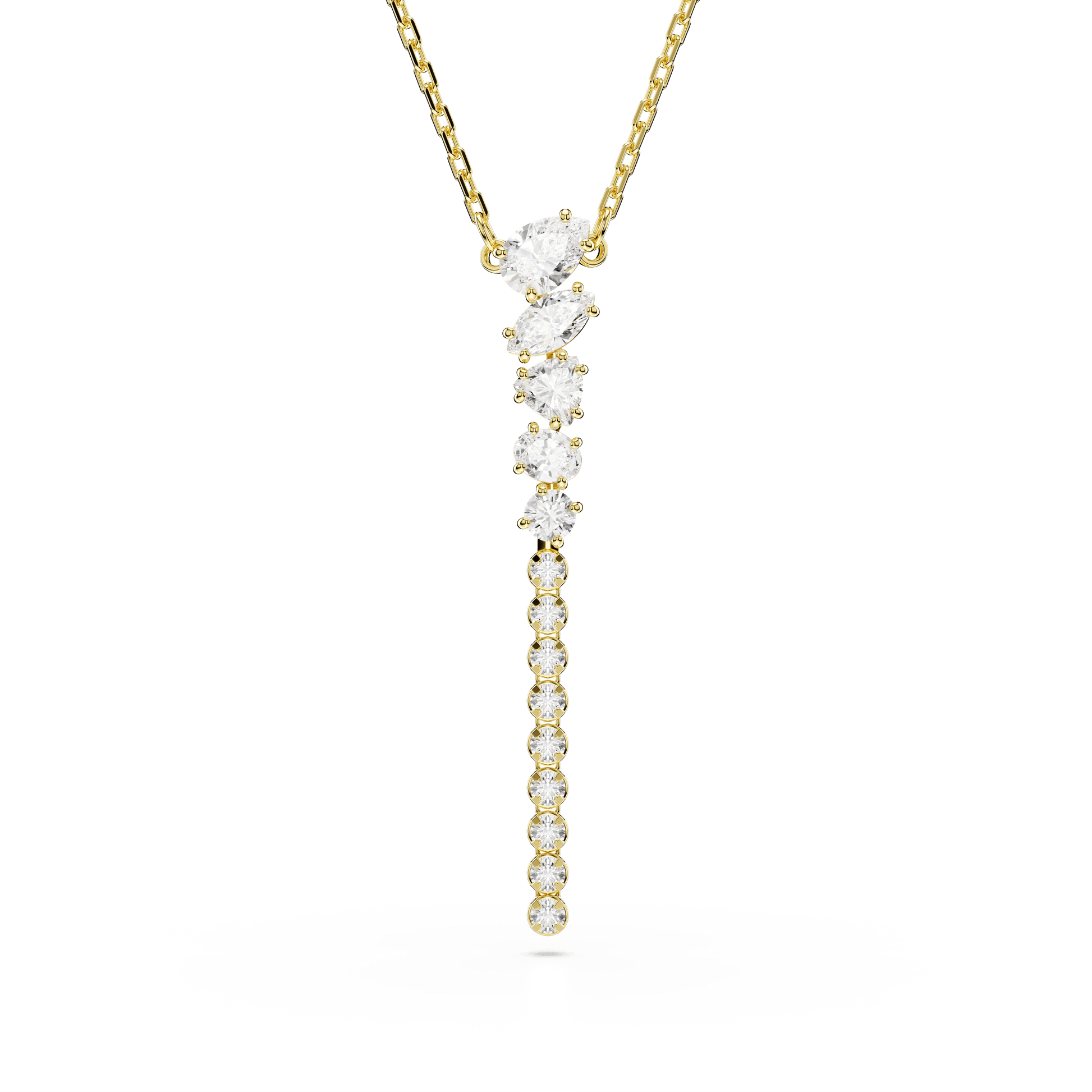 Mesmera Y necklace, Mixed cuts, White, 18K gold finish