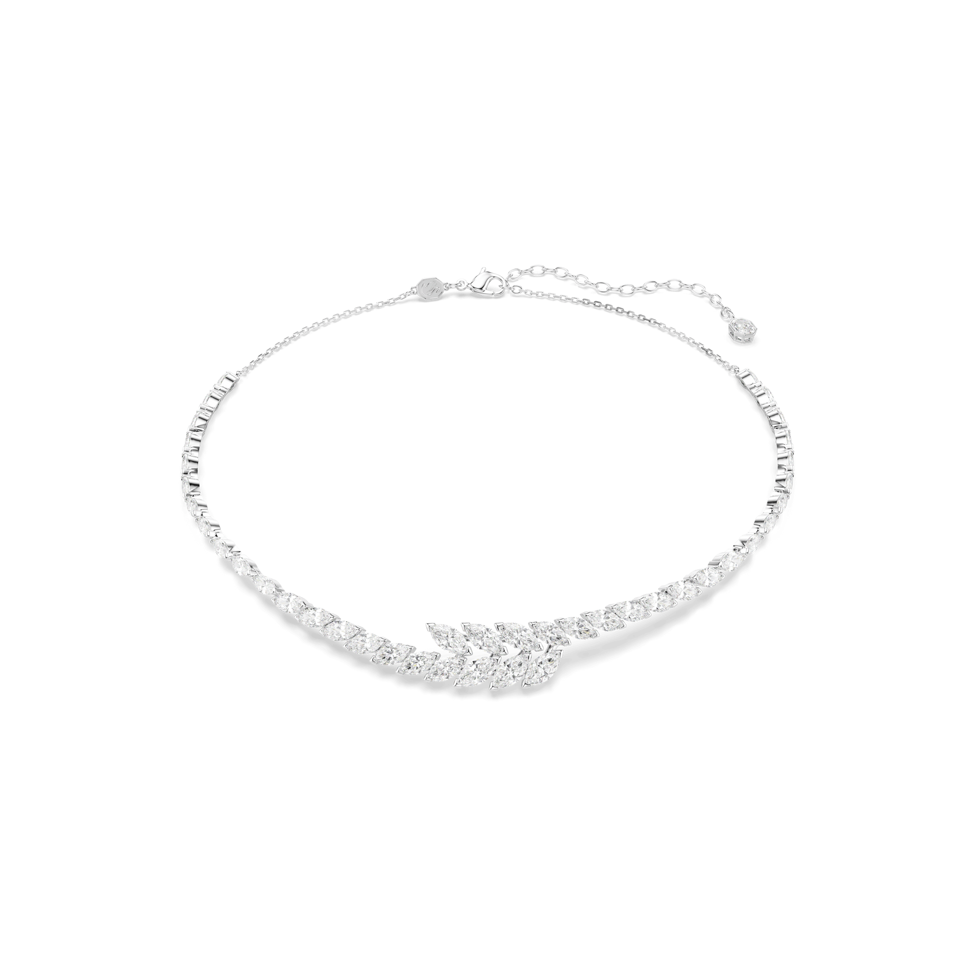 Mesmera necklace, Marquise cut, White, Rhodium plated