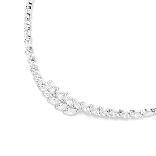 Mesmera necklace, Marquise cut, White, Rhodium plated