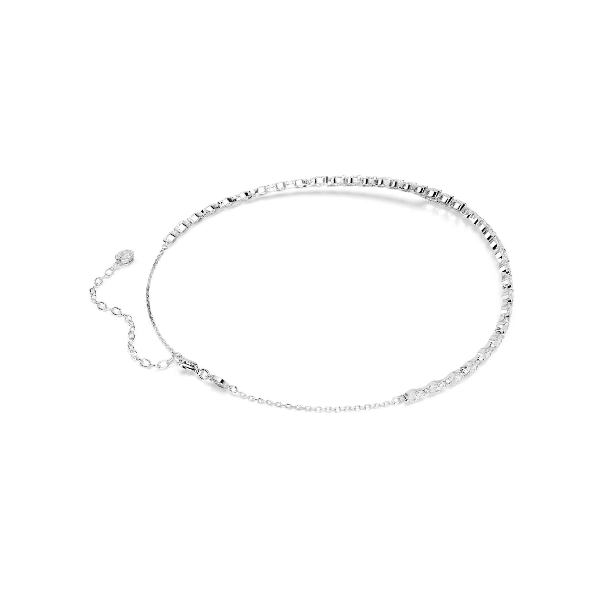 Mesmera necklace, Marquise cut, White, Rhodium plated