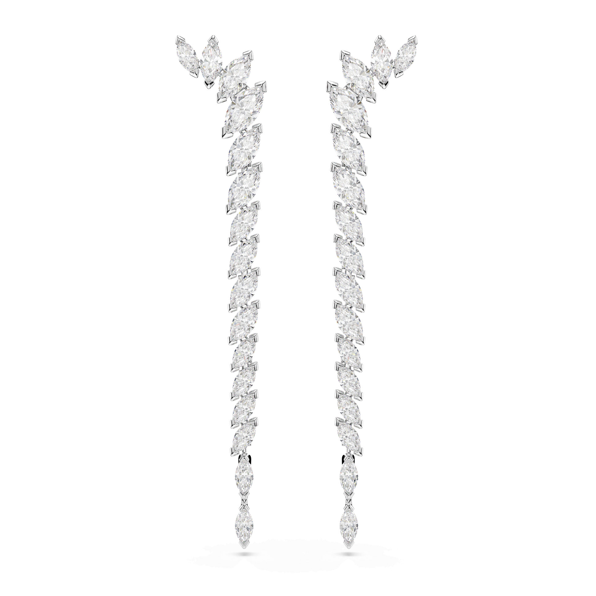 Mesmera earrings, Marquise cut, White, Rhodium plated