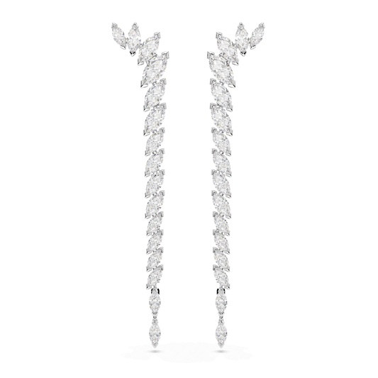 Mesmera earrings, Marquise cut, White, Rhodium plated