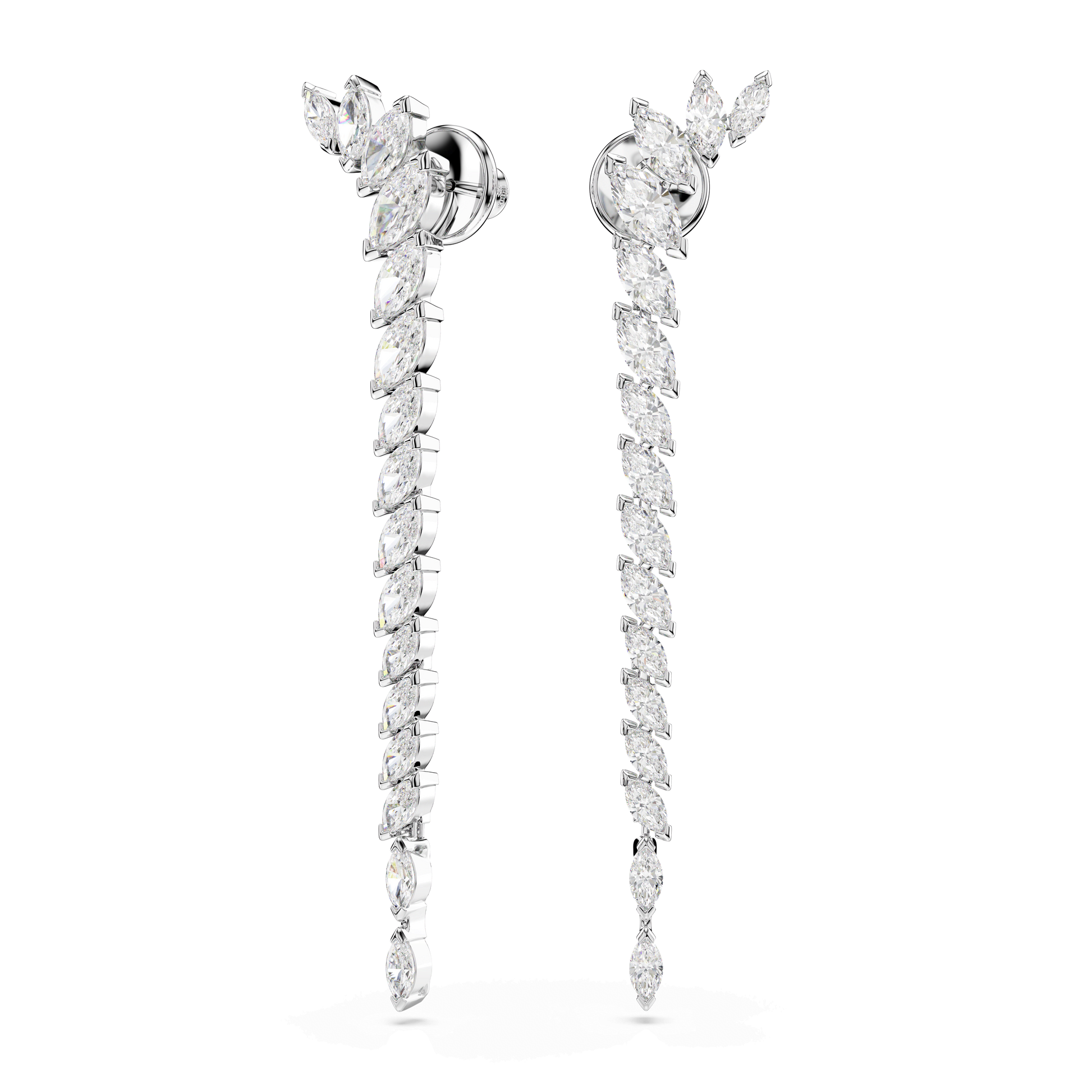 Mesmera earrings, Marquise cut, White, Rhodium plated