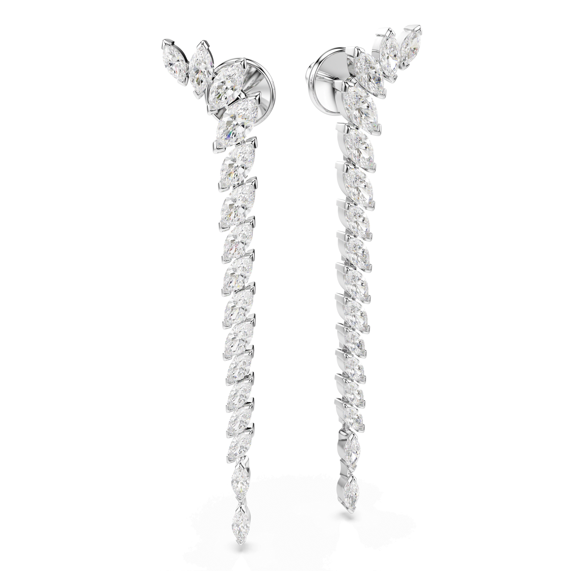 Mesmera earrings, Marquise cut, White, Rhodium plated