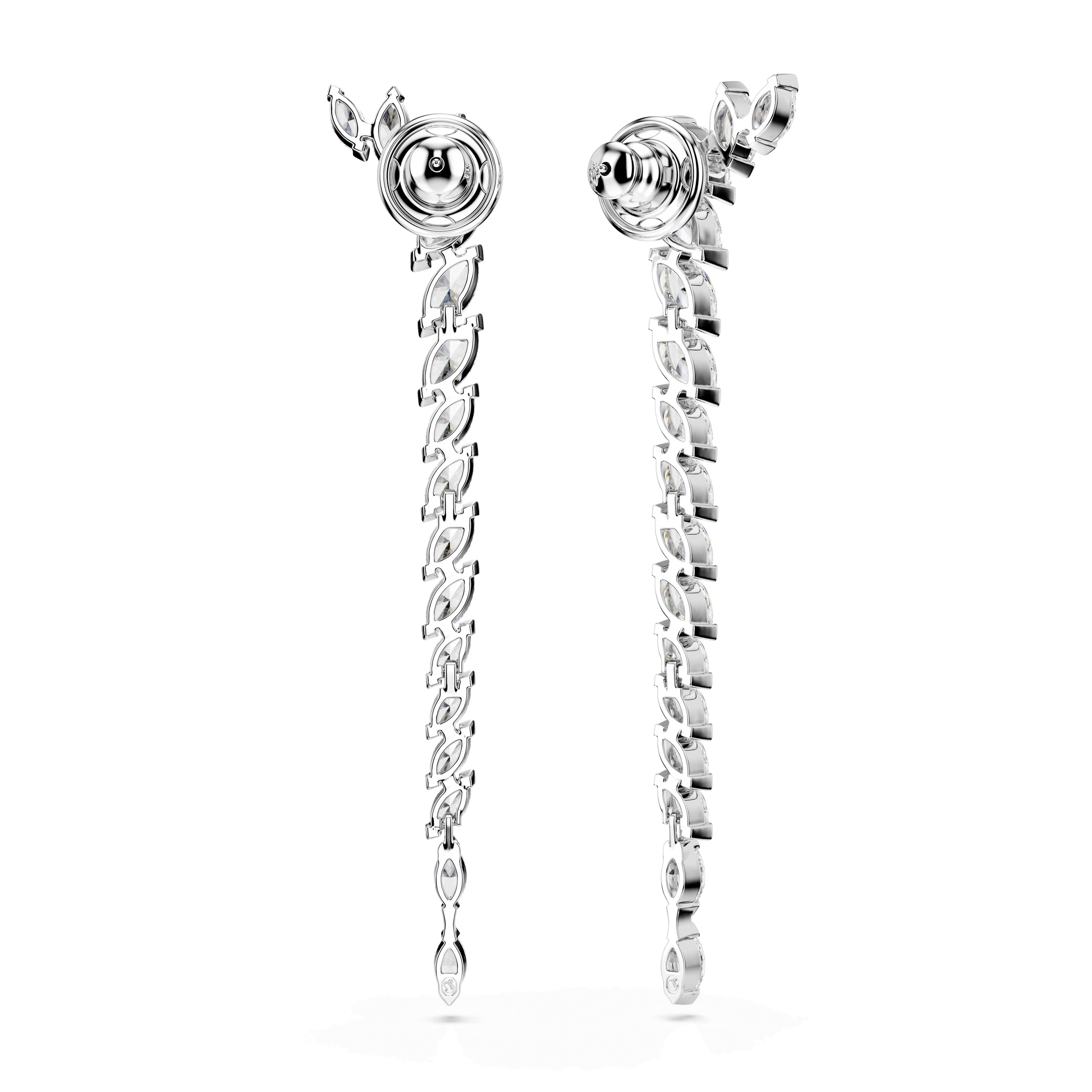 Mesmera earrings, Marquise cut, White, Rhodium plated