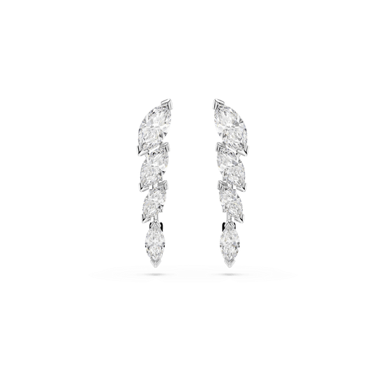 Mesmera earrings, Marquise cut, White, Rhodium plated