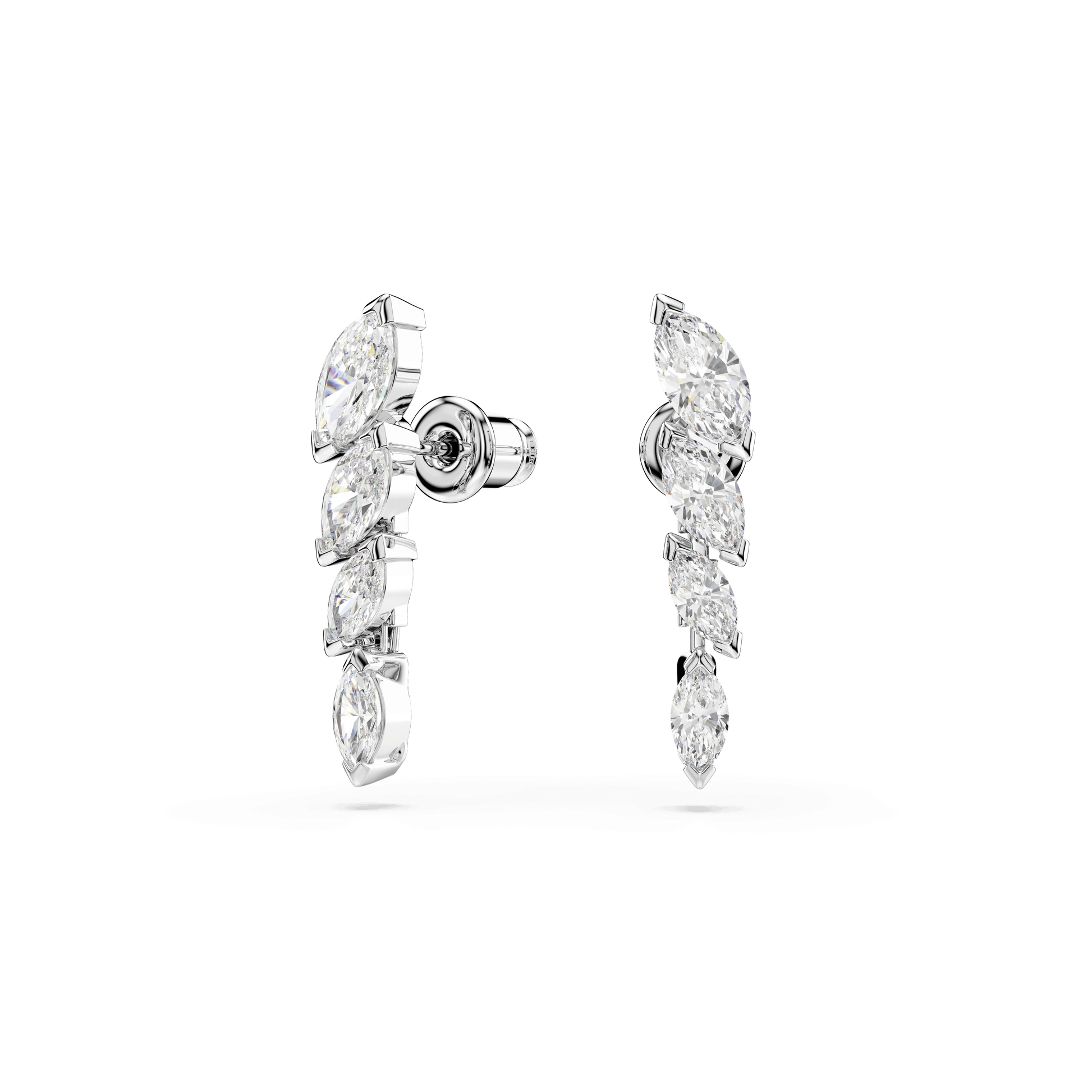 Mesmera earrings, Marquise cut, White, Rhodium plated