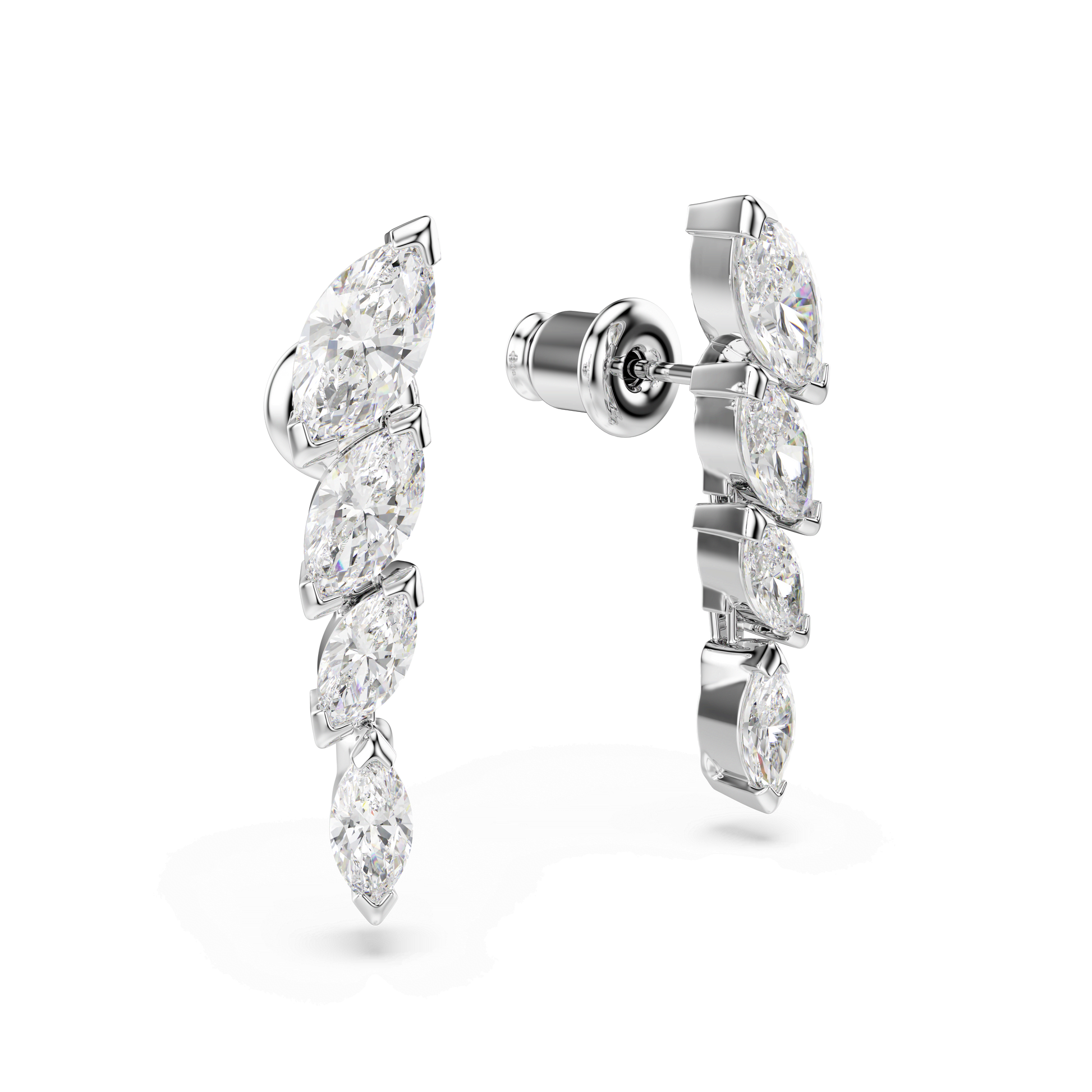 Mesmera earrings, Marquise cut, White, Rhodium plated