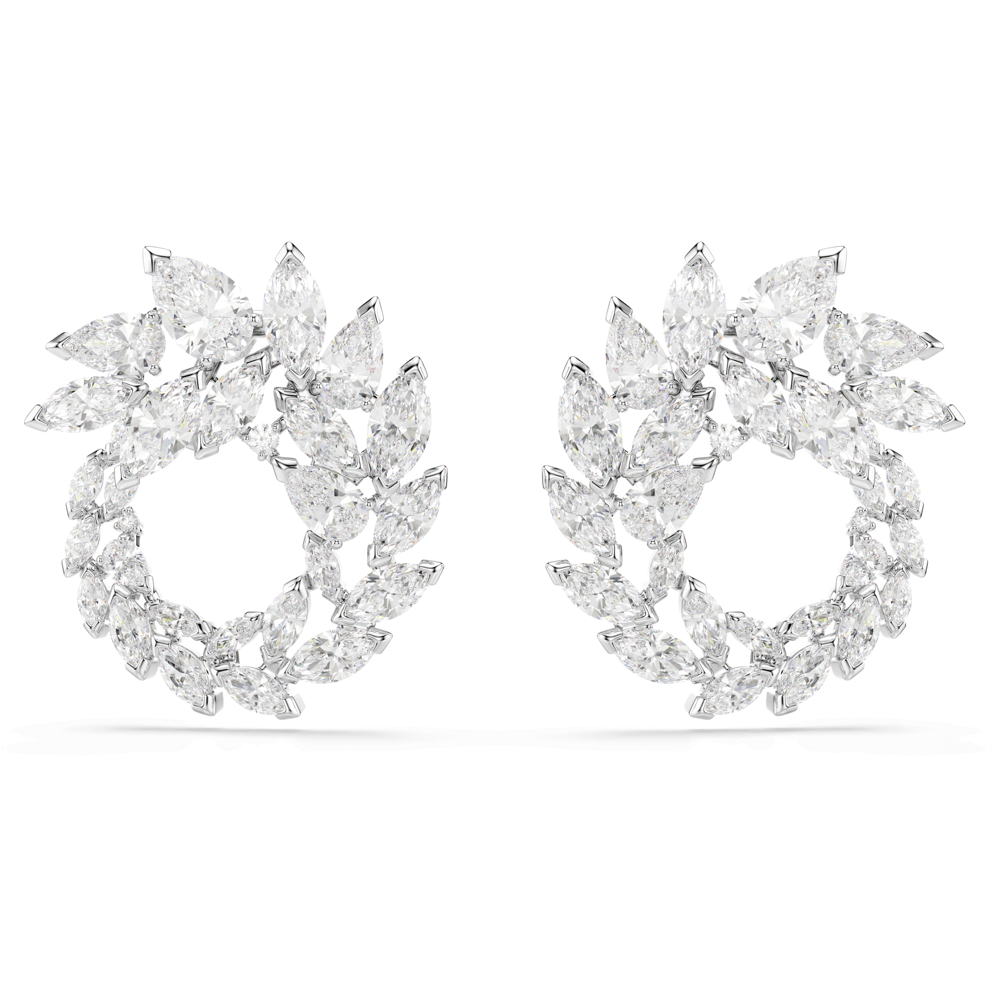 Mesmera hoop earrings, Marquise cut, White, Rhodium plated