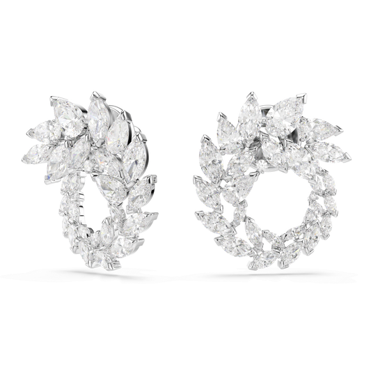 Mesmera hoop earrings, Marquise cut, White, Rhodium plated